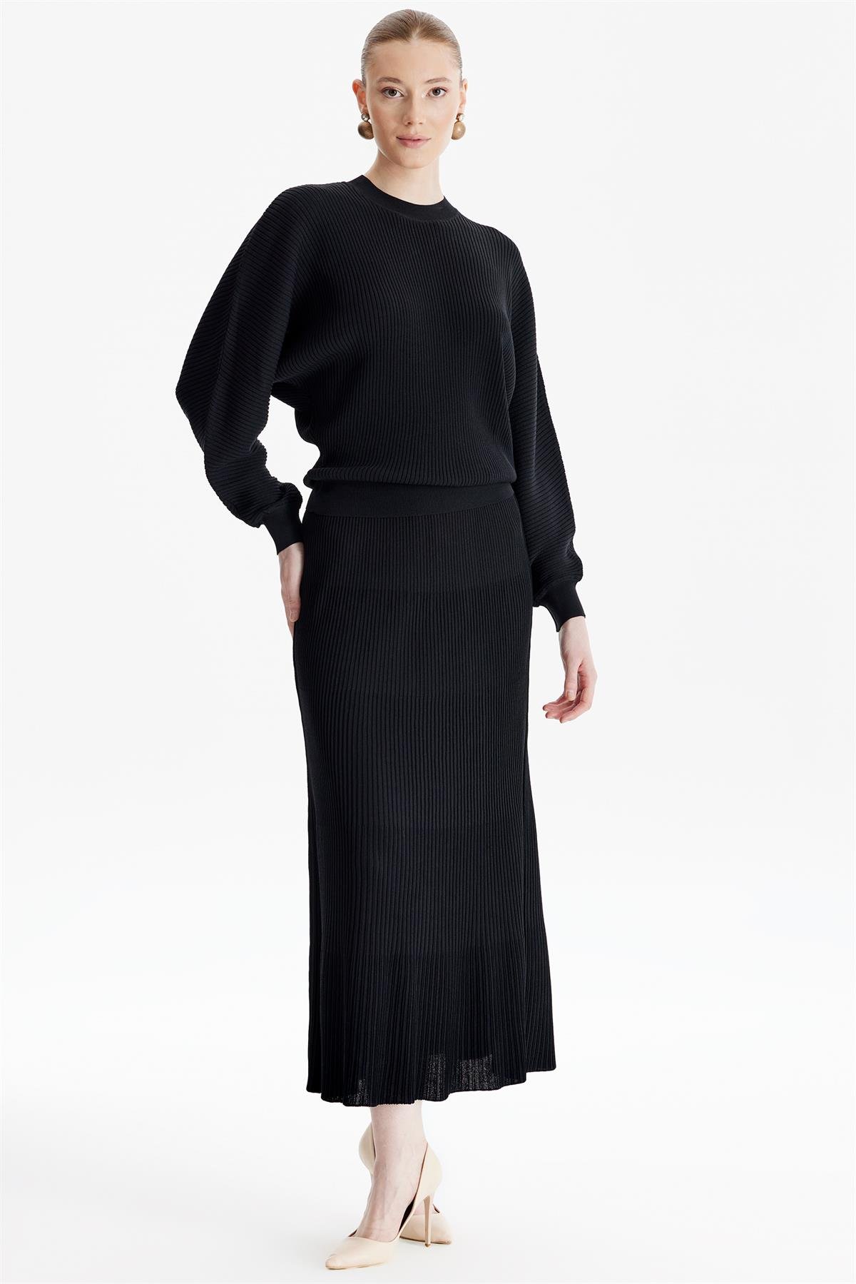 Yarasa Kollu Etekli Rayon Takım SİYAH