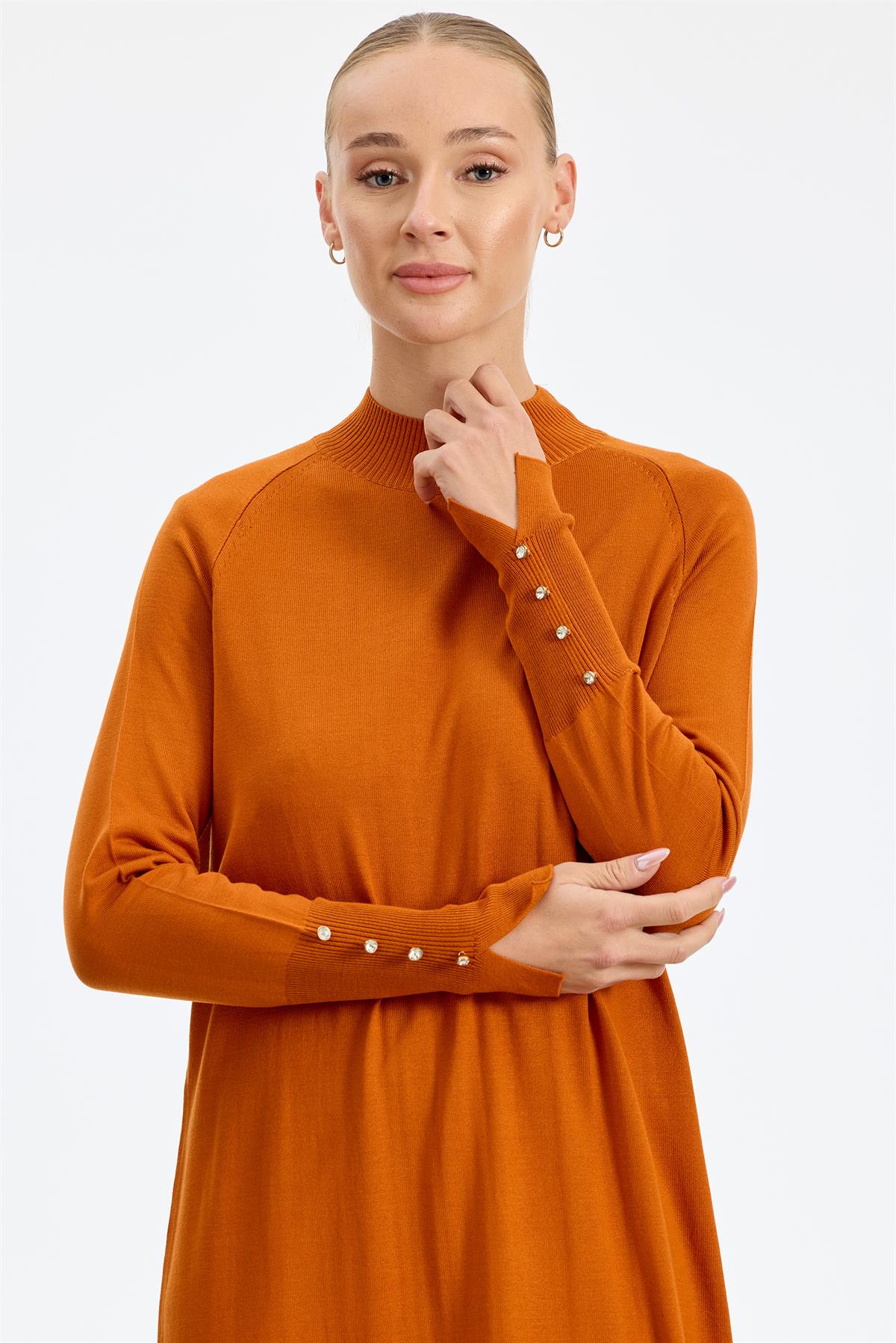 Yarım Balıkçı Basic Triko Elbise ORANJ