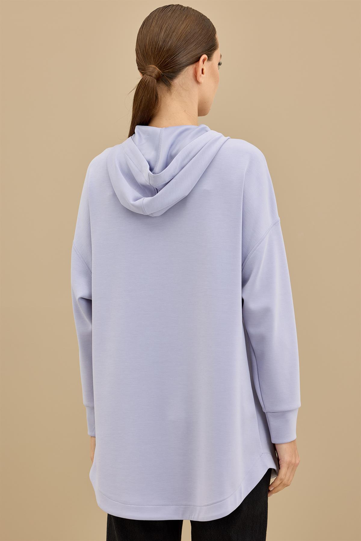 Yarım Fermuarlı Kapüşonlu Robası Allerli Tunik MAVİ