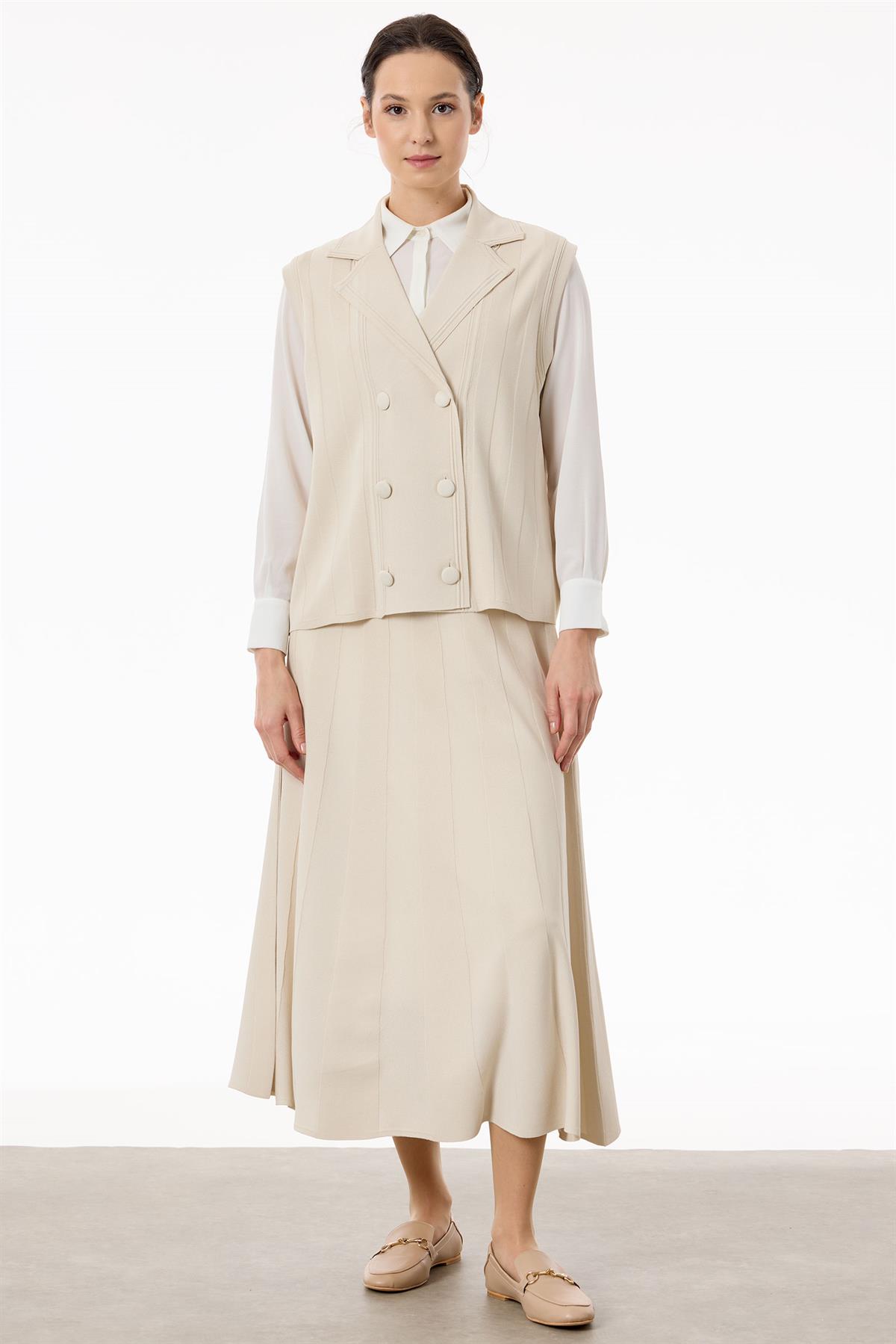 Yelekli Etekli Rayon Takım BEJ