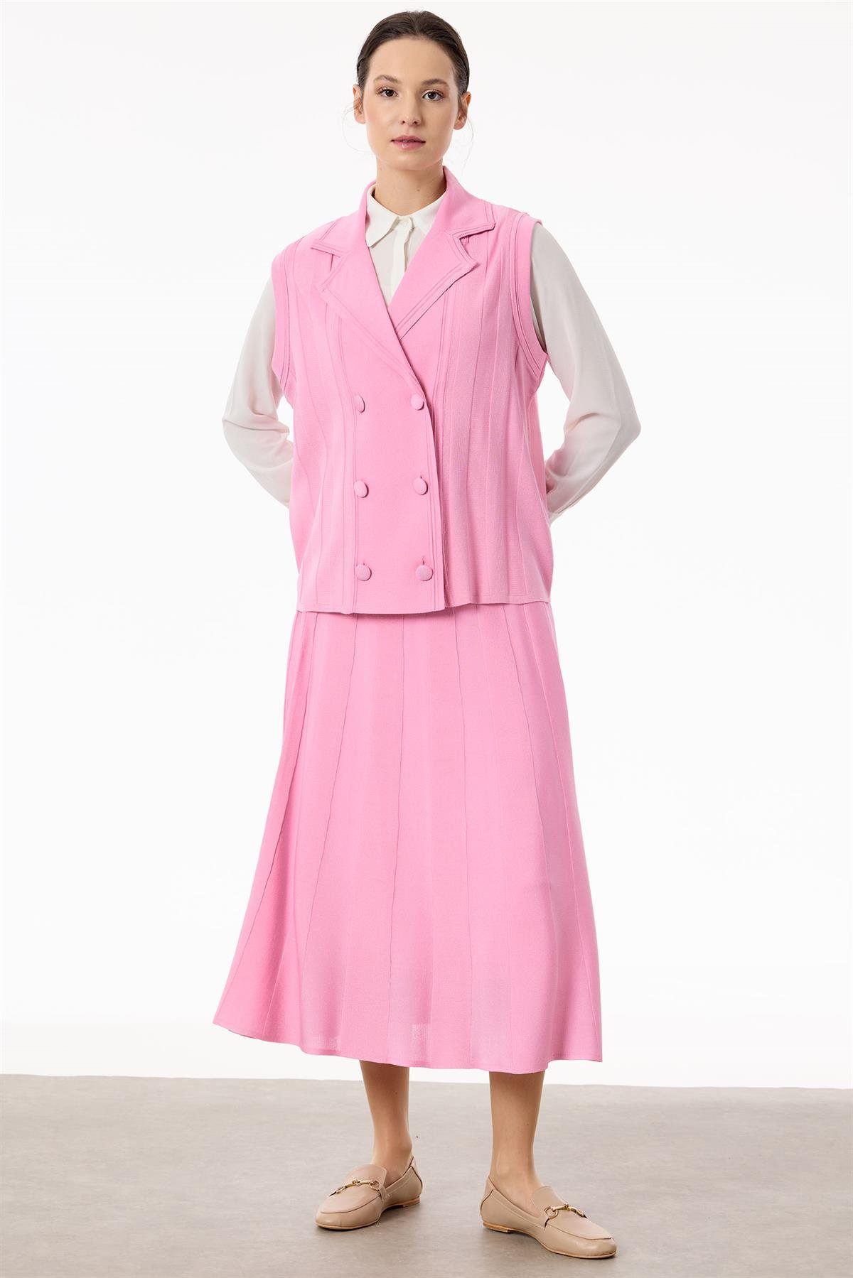 Yelekli Etekli Rayon Takım PEMBE