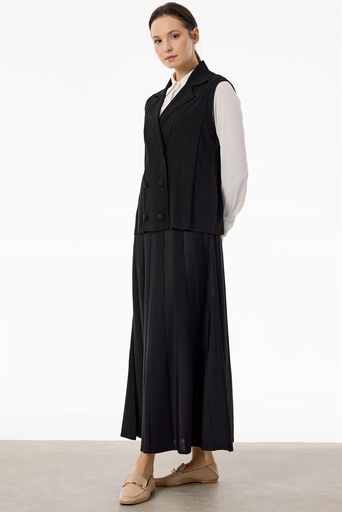 Yelekli Etekli Rayon Takım SİYAH