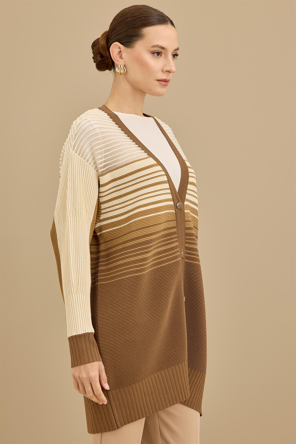 Yığma Detaylı Rayon Hırka KAHVE
