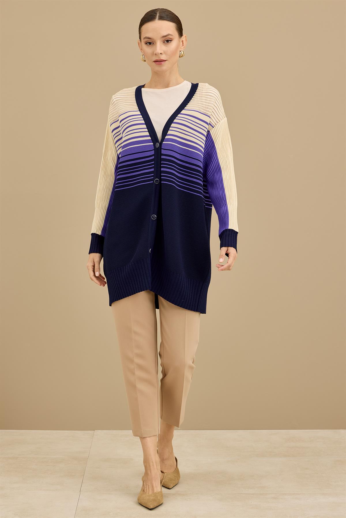 Yığma Detaylı Rayon Hırka LACIVERT