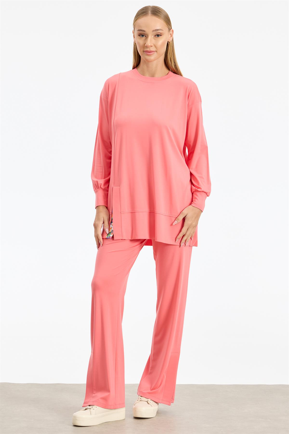 Yırtmacı Çiçek Kombinli Örme Takım KARİDES