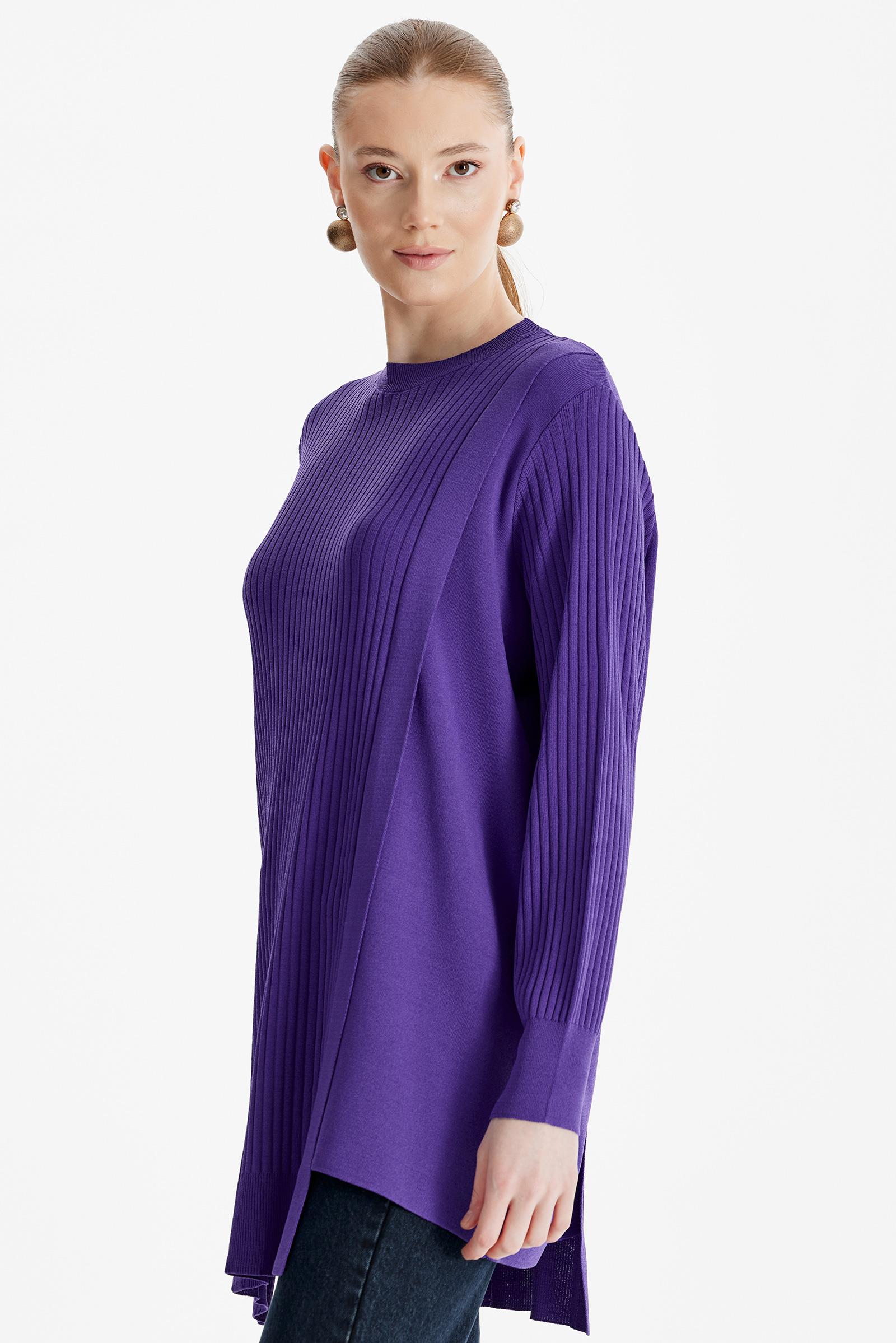 ASİMETRİK DETAYLI RAYON TUNİK MOR