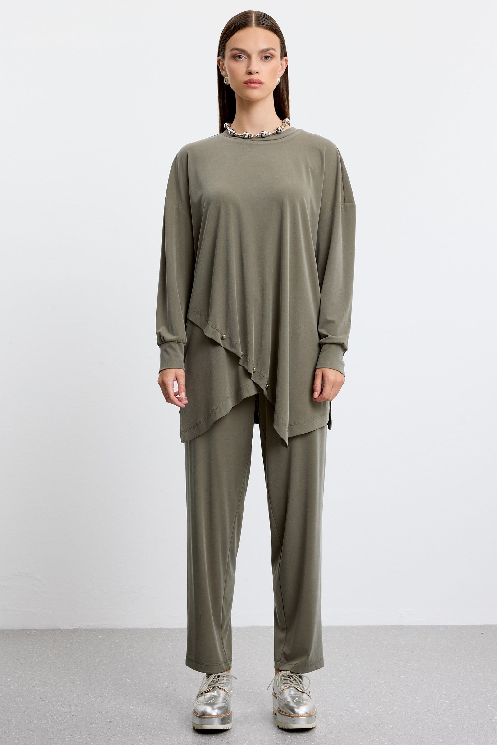 Asimetrik Tunik Pantolonlu Takım HAKİ