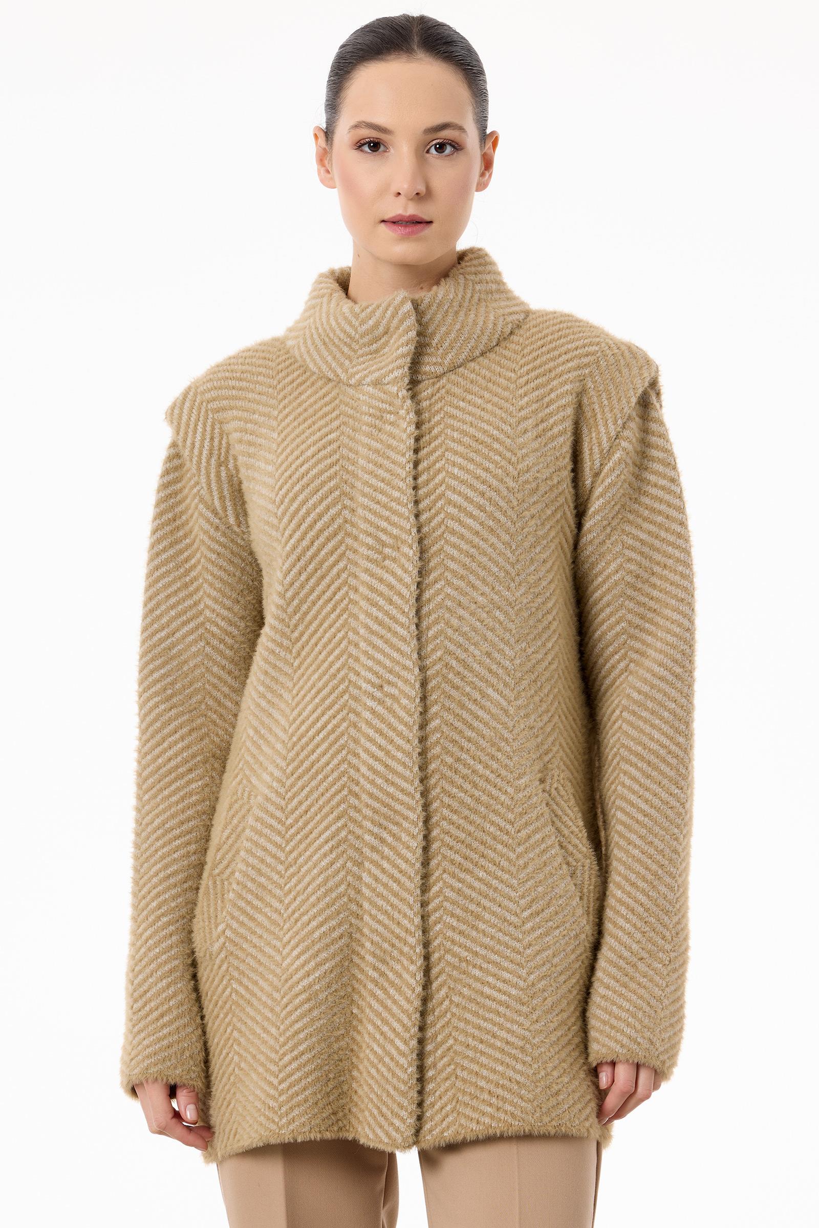 Balıksırtı Desenli Mink Kaban CAMEL