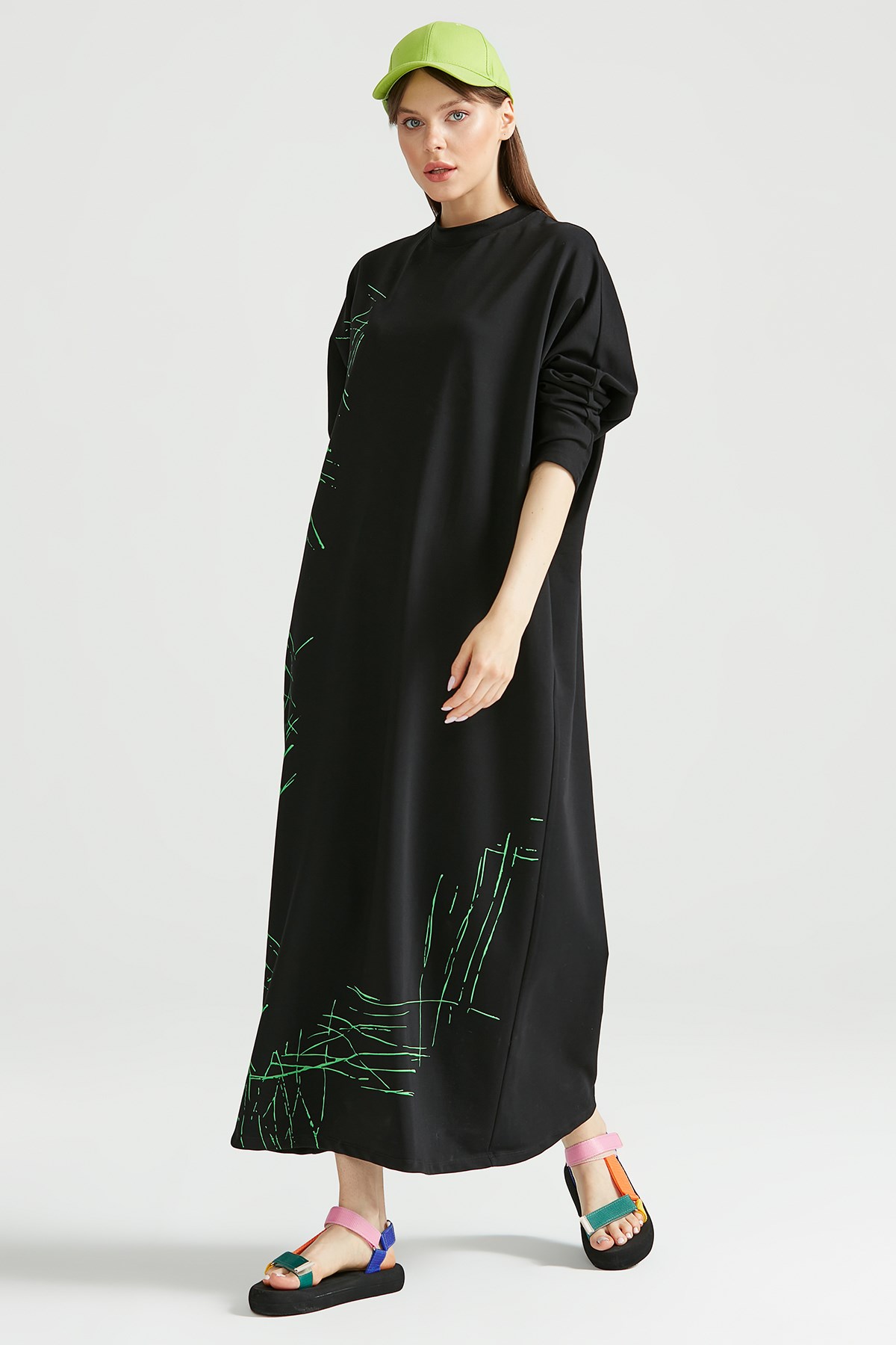 Baskılı Sweat Elbise SİYAH