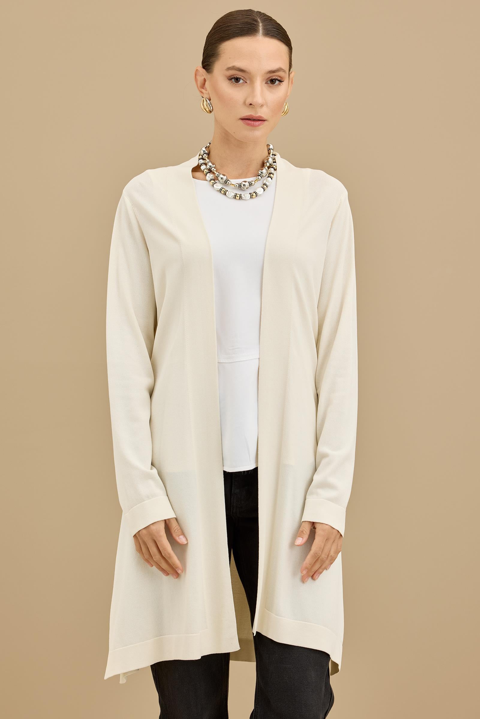 Beli Kemerli Rayon Basic  Hırka VANİLLA