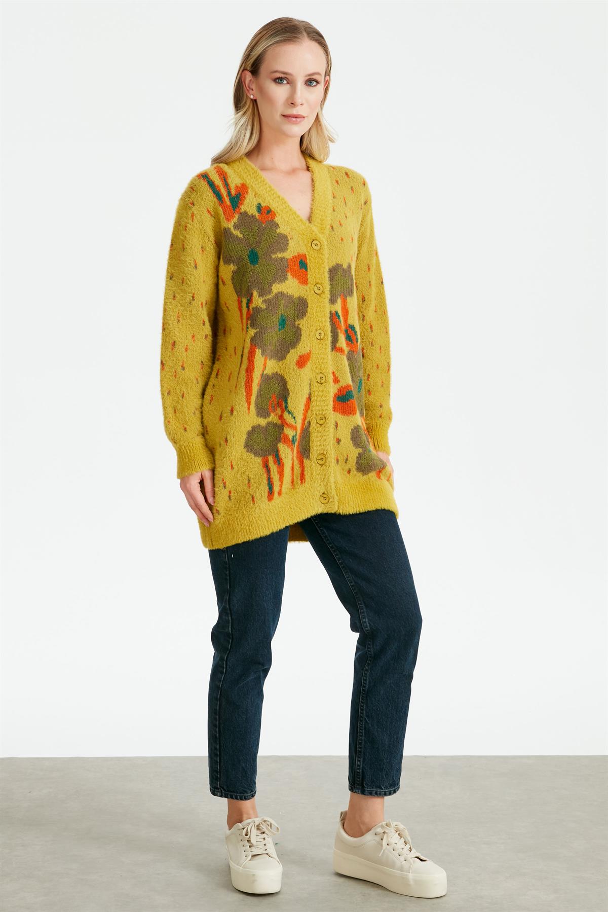 ÇİÇEK DESENLİ HIRKA LİME