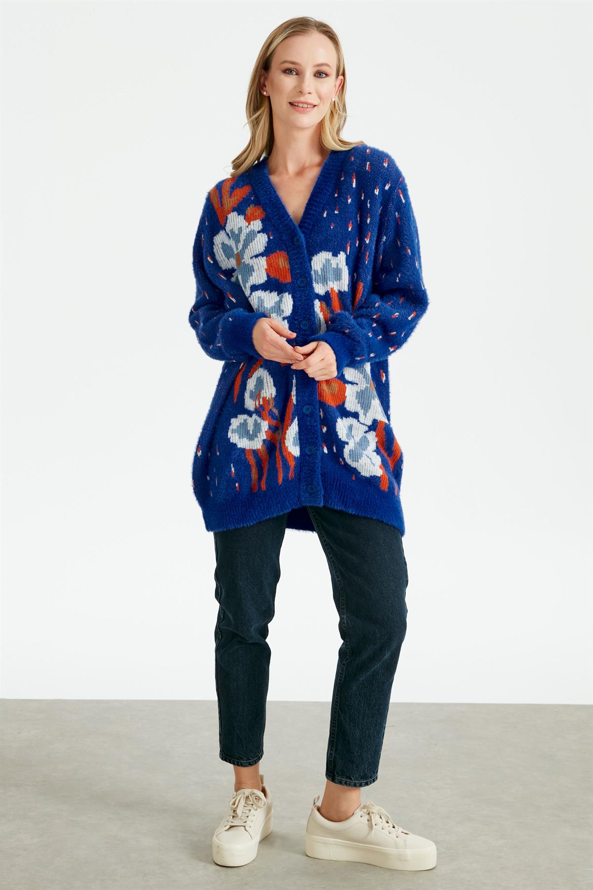 ÇİÇEK DESENLİ HIRKA SAKS