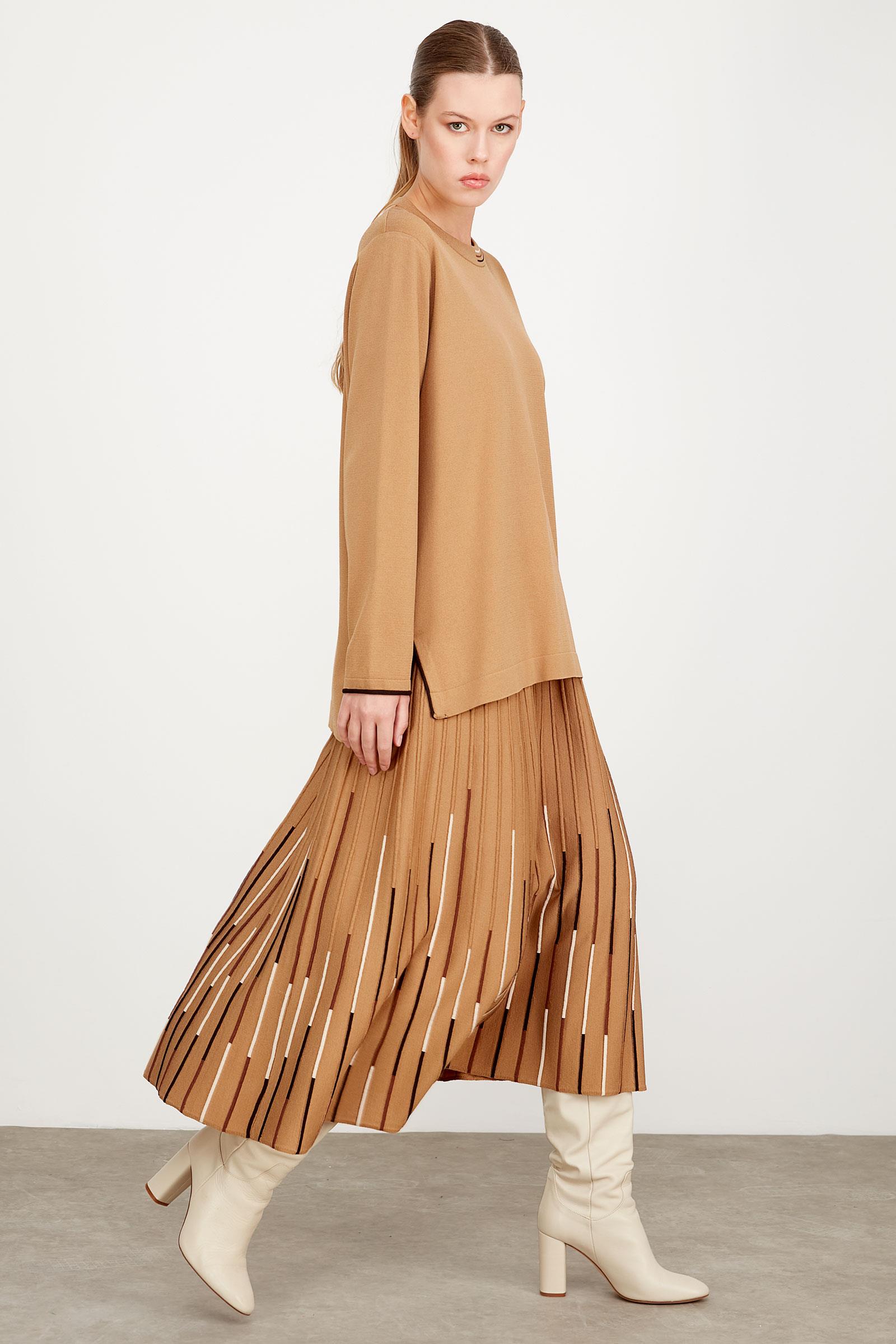ÇİZGİ DETAYLI BALIKÇI YAKA TRİKO TAKIM CAMEL