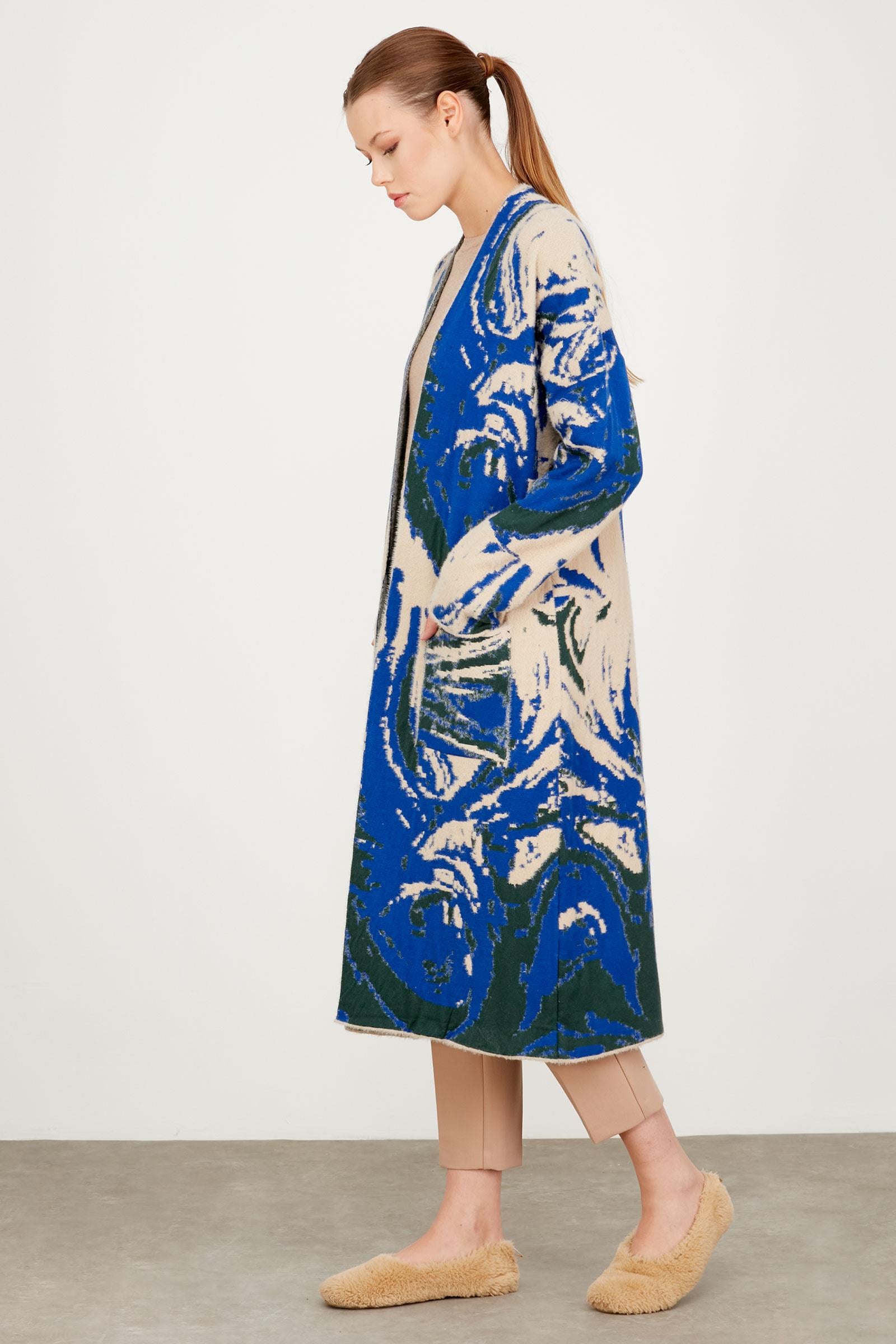 DALGA DESENLİ MİNK HIRKA SAKS