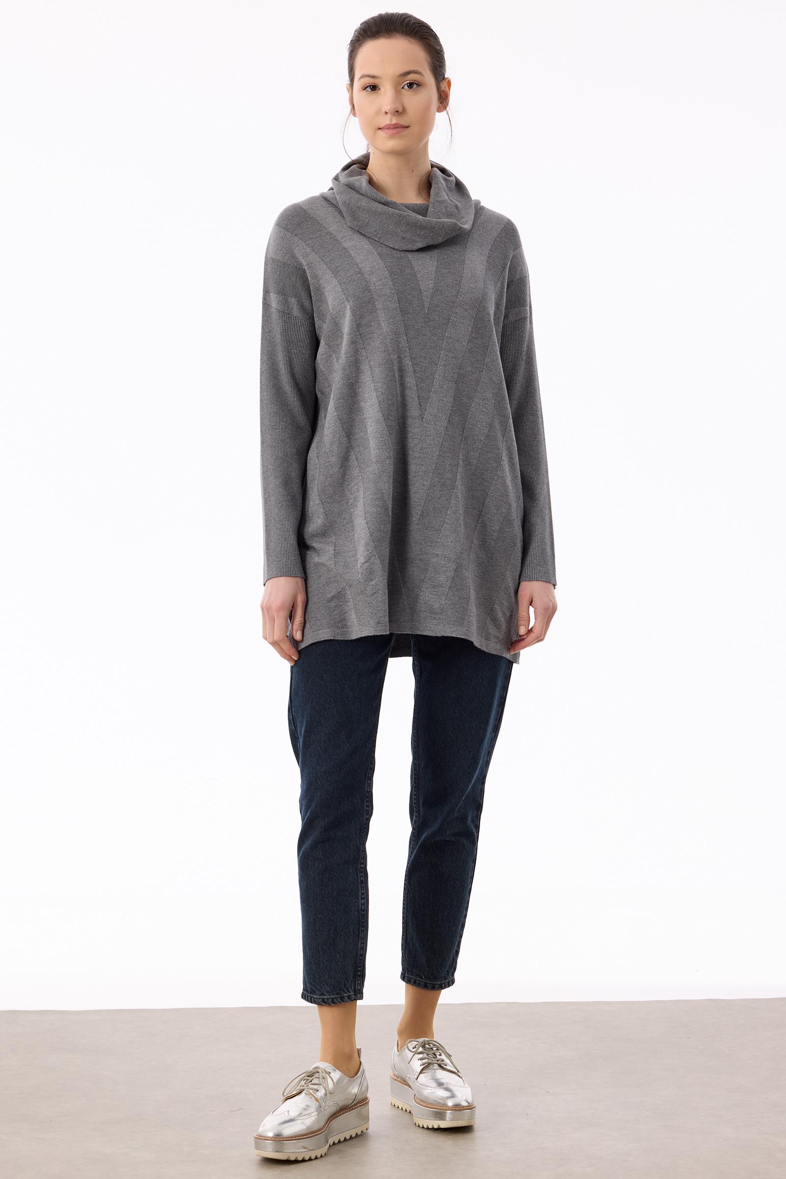 Degaje Yaka Triko Tunik GRİ