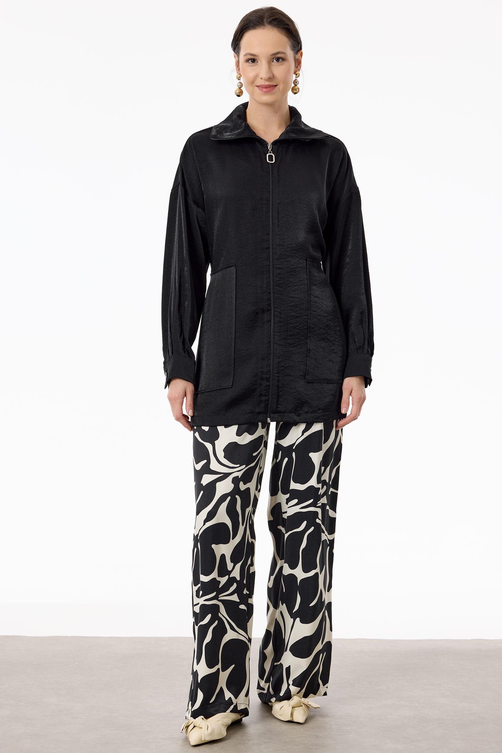 Desenli Pallazzo Pantolon Takım SİYAH