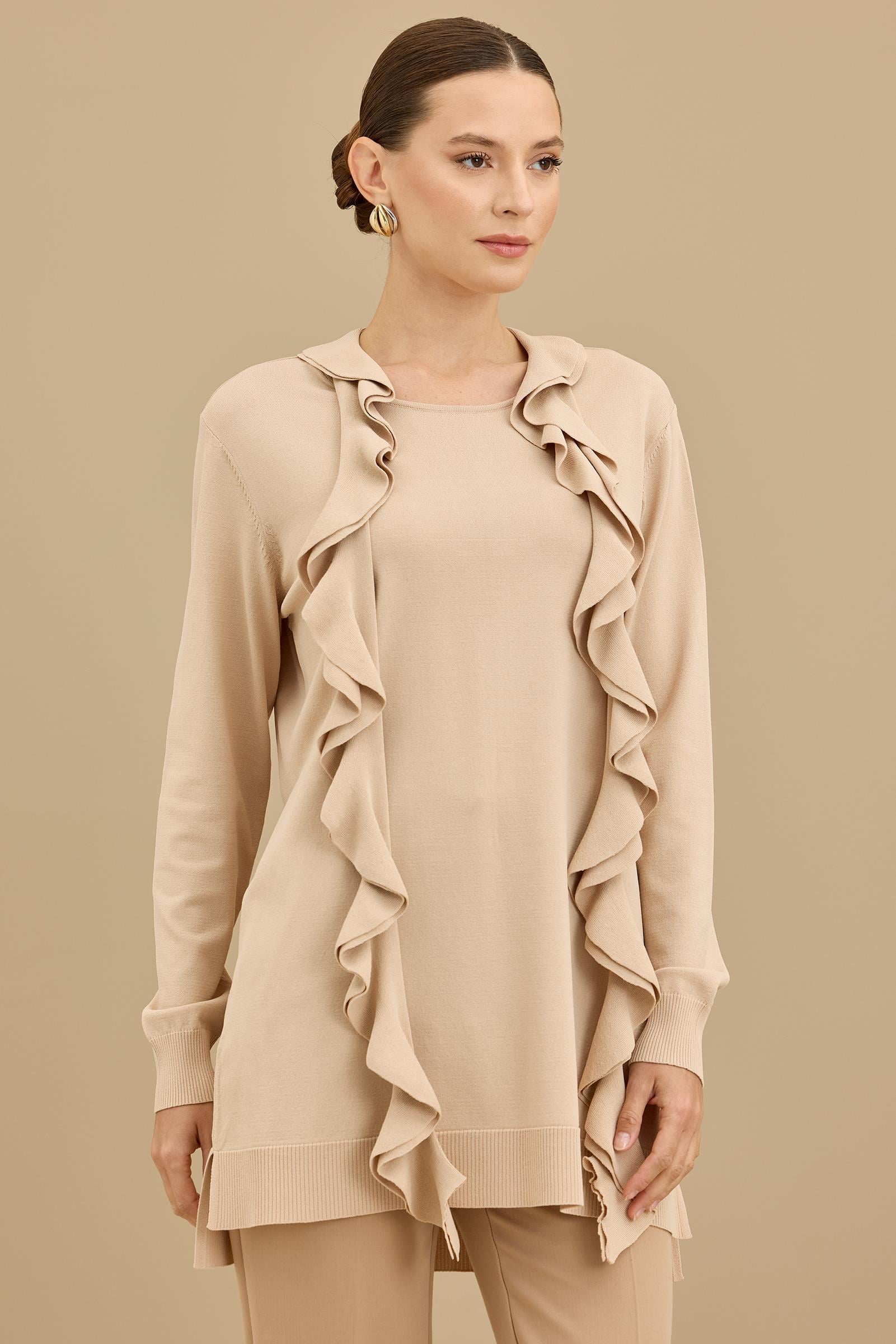 Fular Detaylı Rayon Tunik BEJ