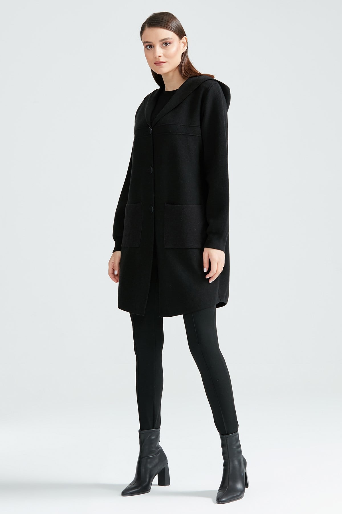 Kapşonlu Basic Triko Hırka SİYAH