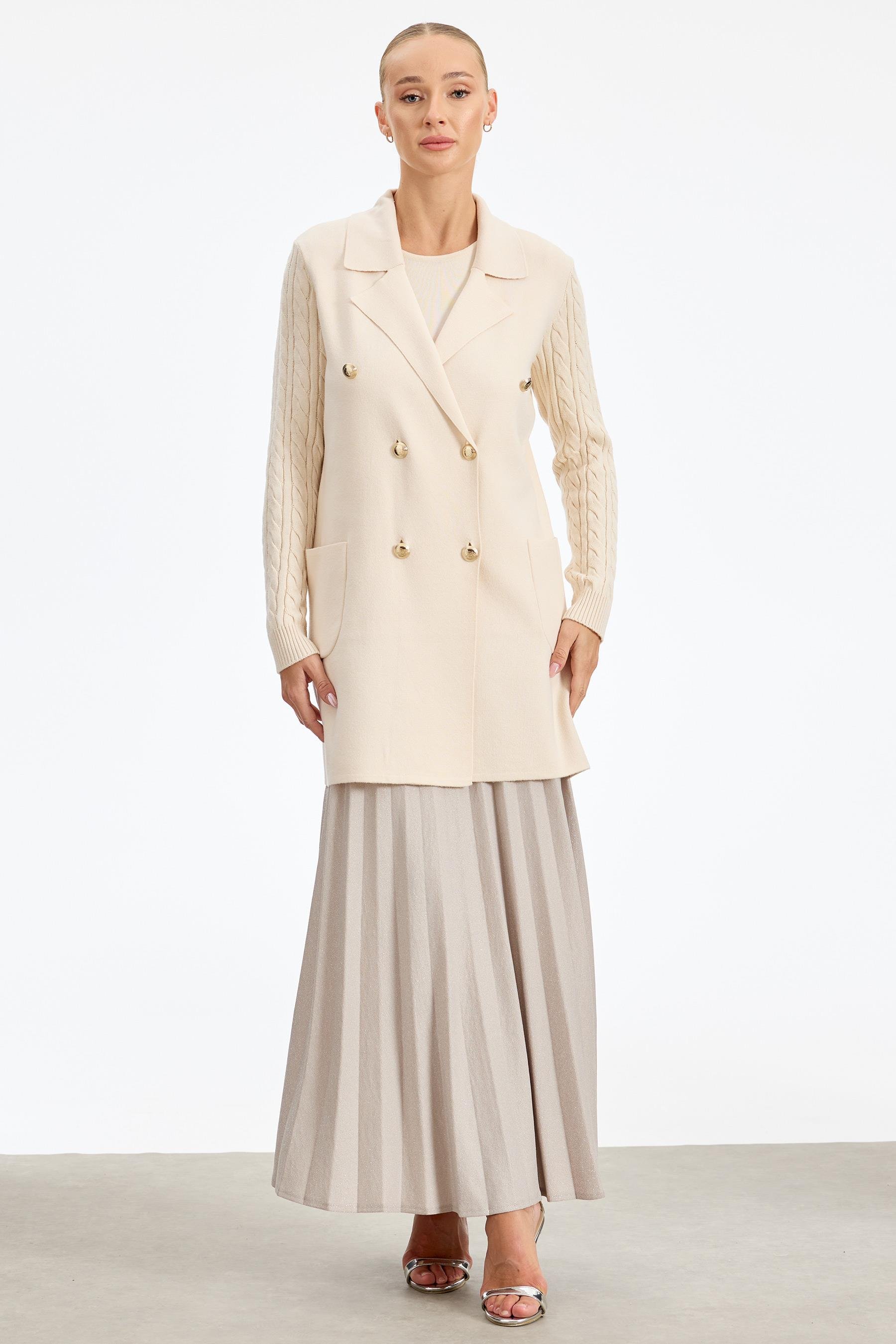 Kolları Saç Örgülü Triko Blazer Ceket VANİLYA