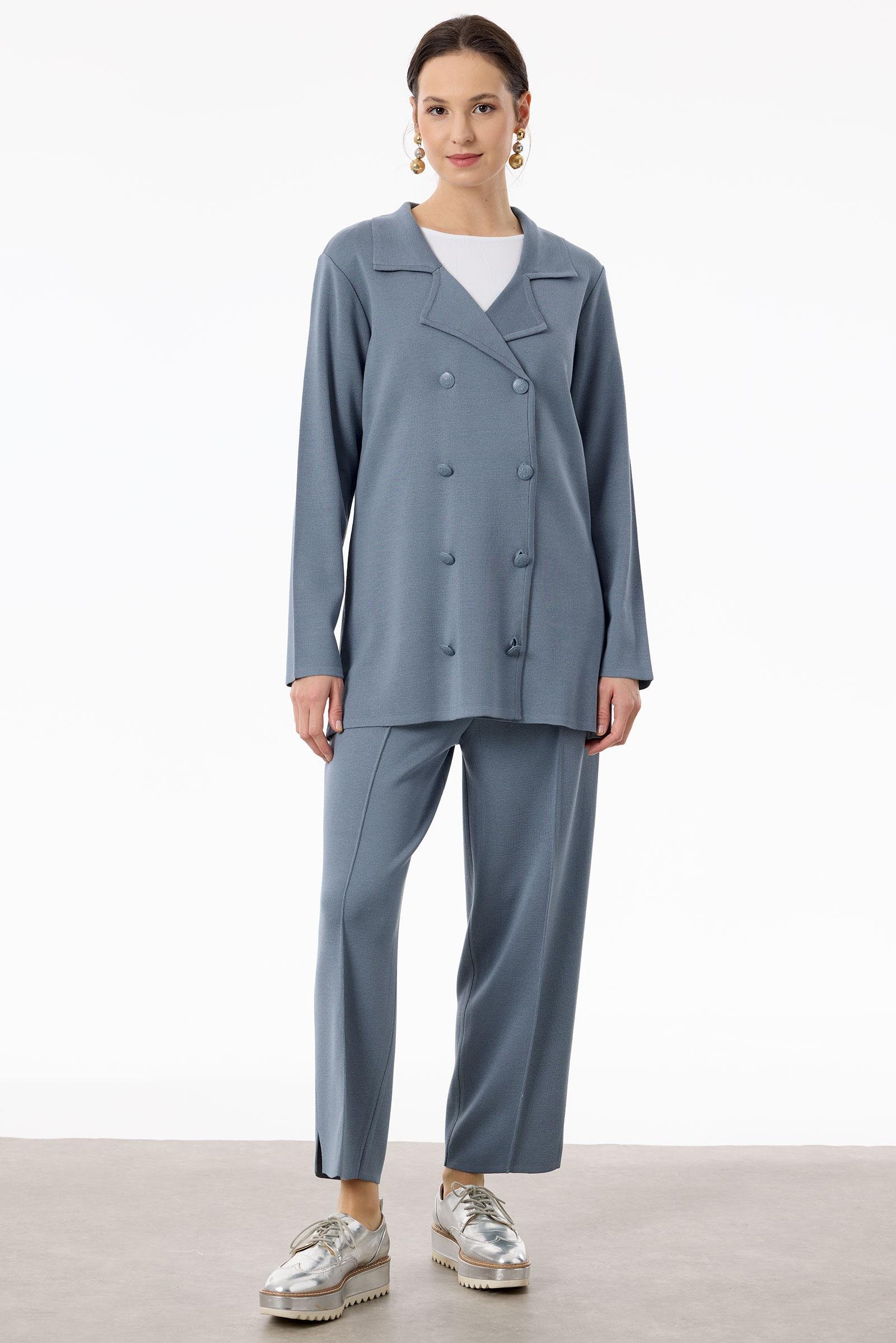 Kruvaze Ceket Pantolon Triko Takım GRİ MAVİ