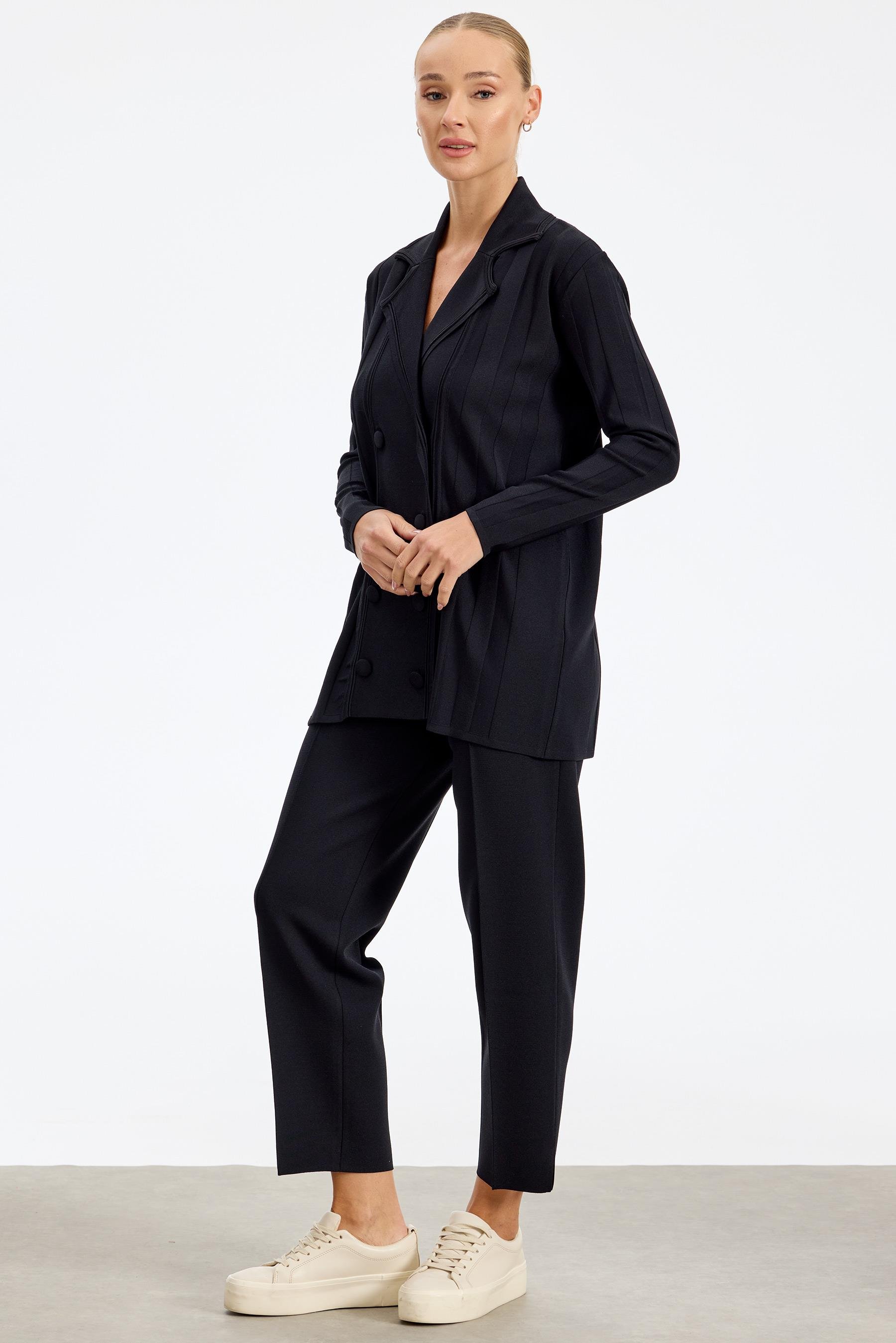 Kruvaze Düğmeli Rayon Takım SİYAH