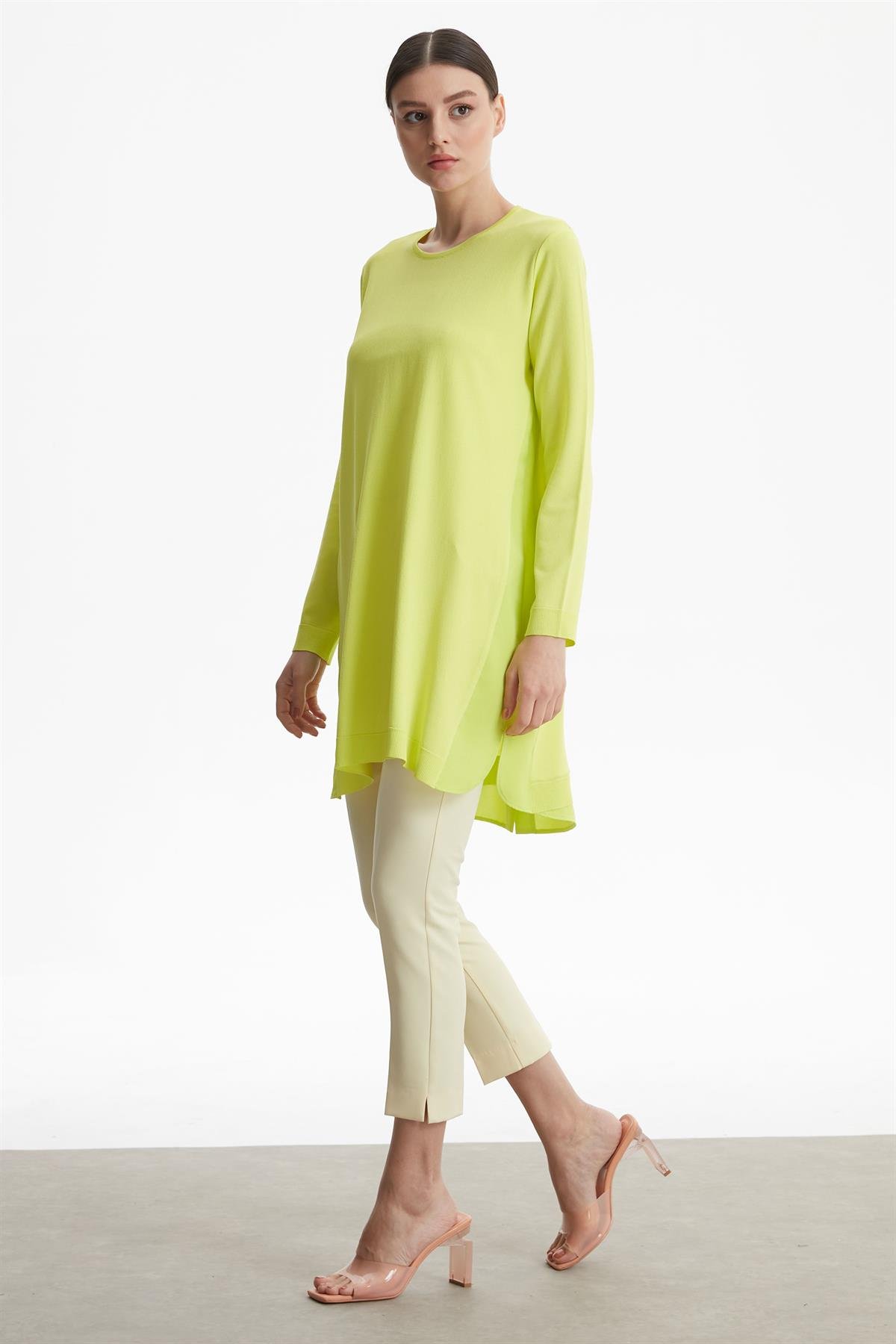 KUMAŞ GARNİLİ RAYON BASİC TRİKO TUNİK LIME