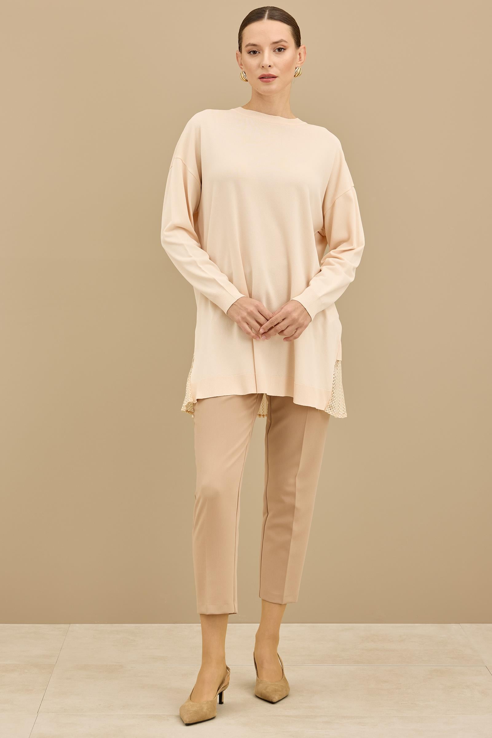 Kumaş Garnili Triko Tunik BEJ