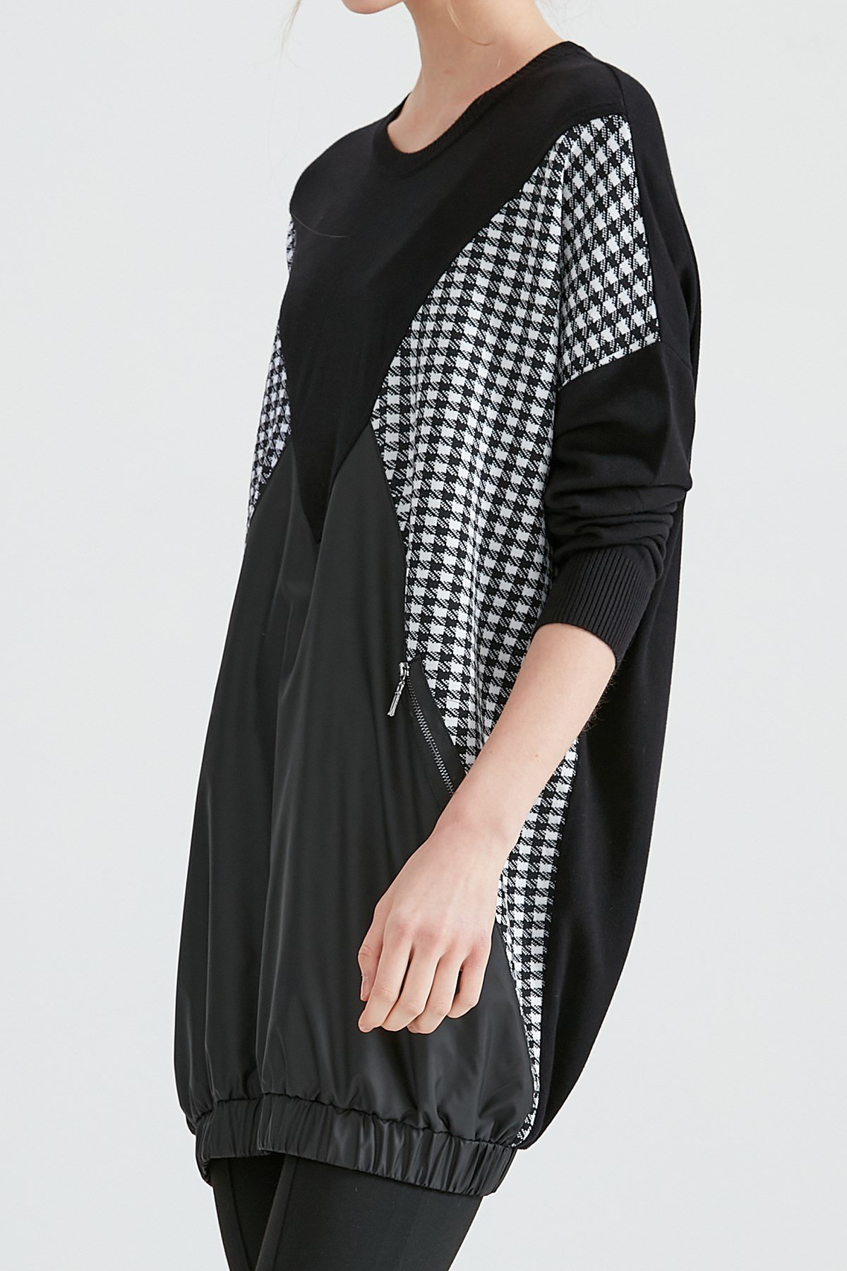 Kumaş Kombinli Patchwork Triko Tunik