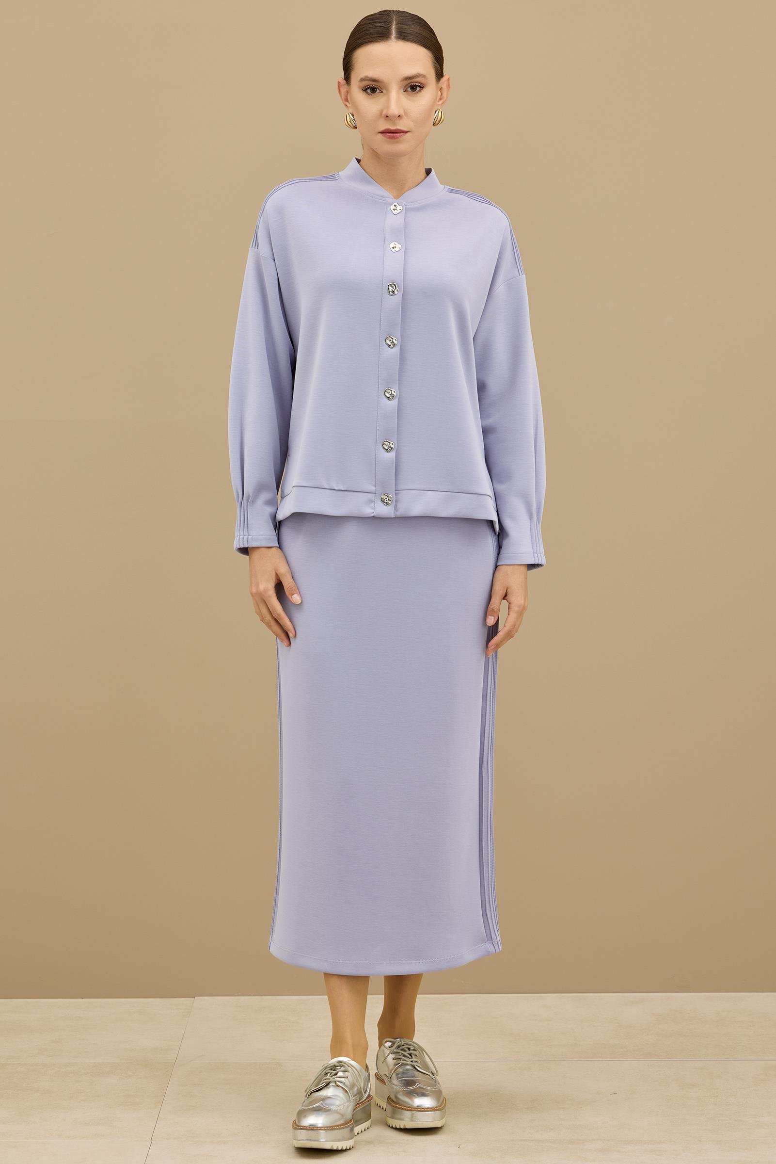 NERVÜR DETAYLI ETEKLİ TAKIM MAVİ