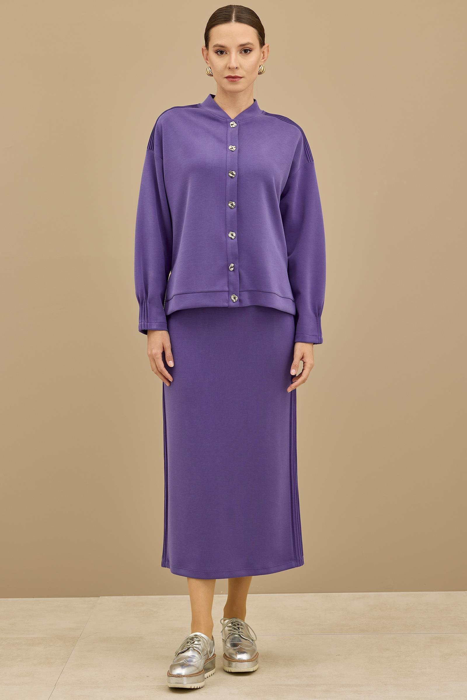 NERVÜR DETAYLI ETEKLİ TAKIM MOR