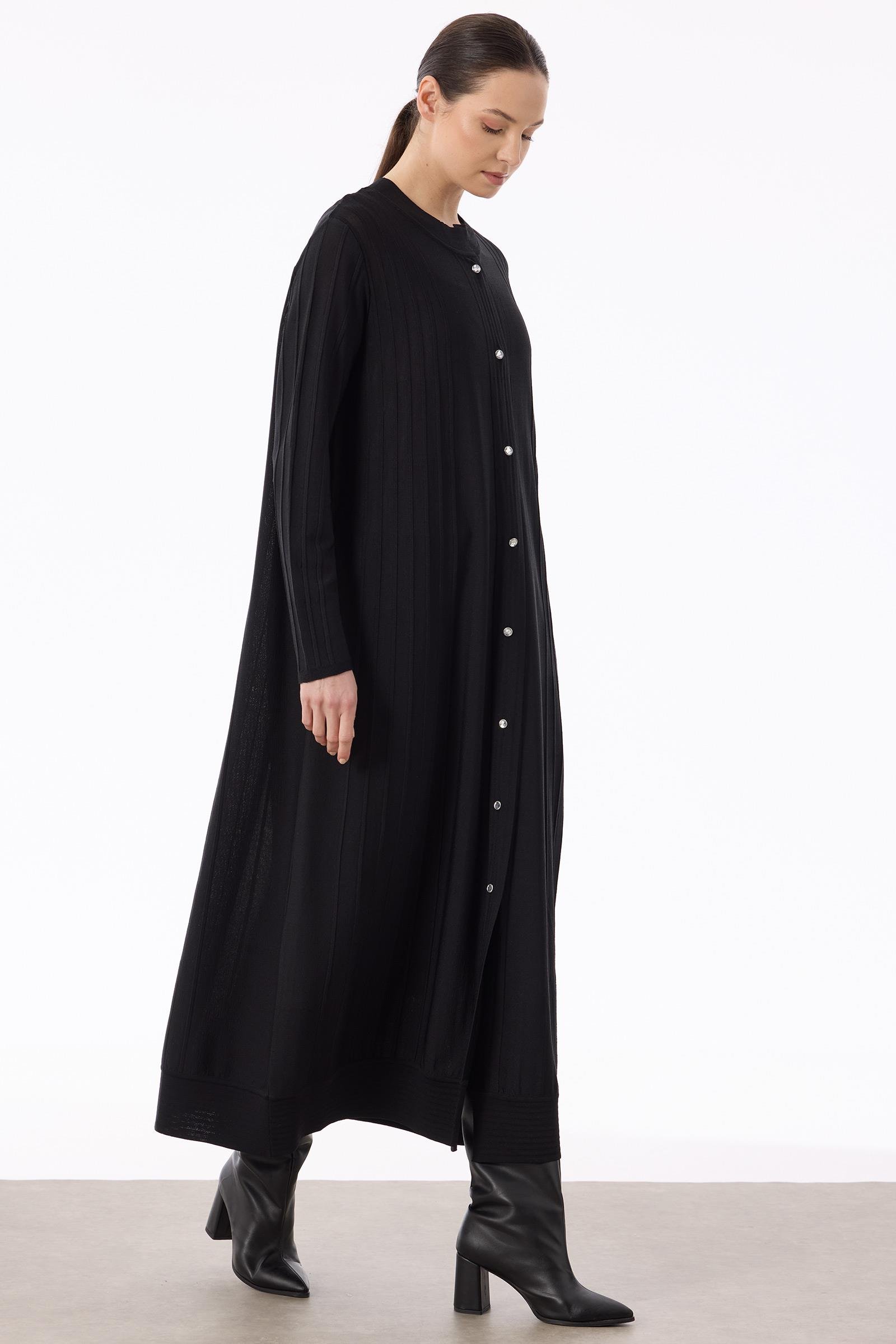Nervür Detaylı Max Boy Triko Rayon Hırka SİYAH