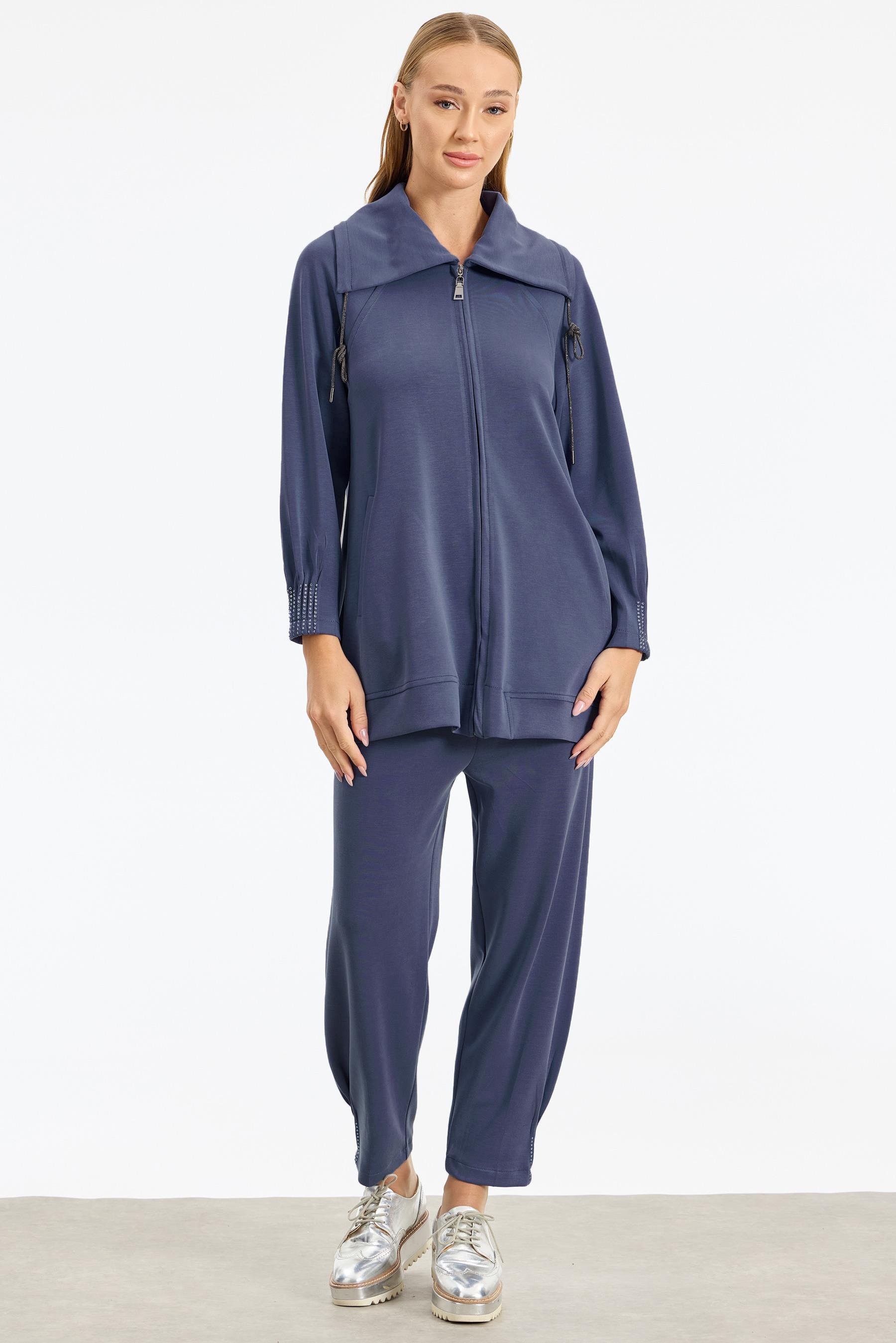 Nevür Ve Taş Detaylı Takım İNDİGO