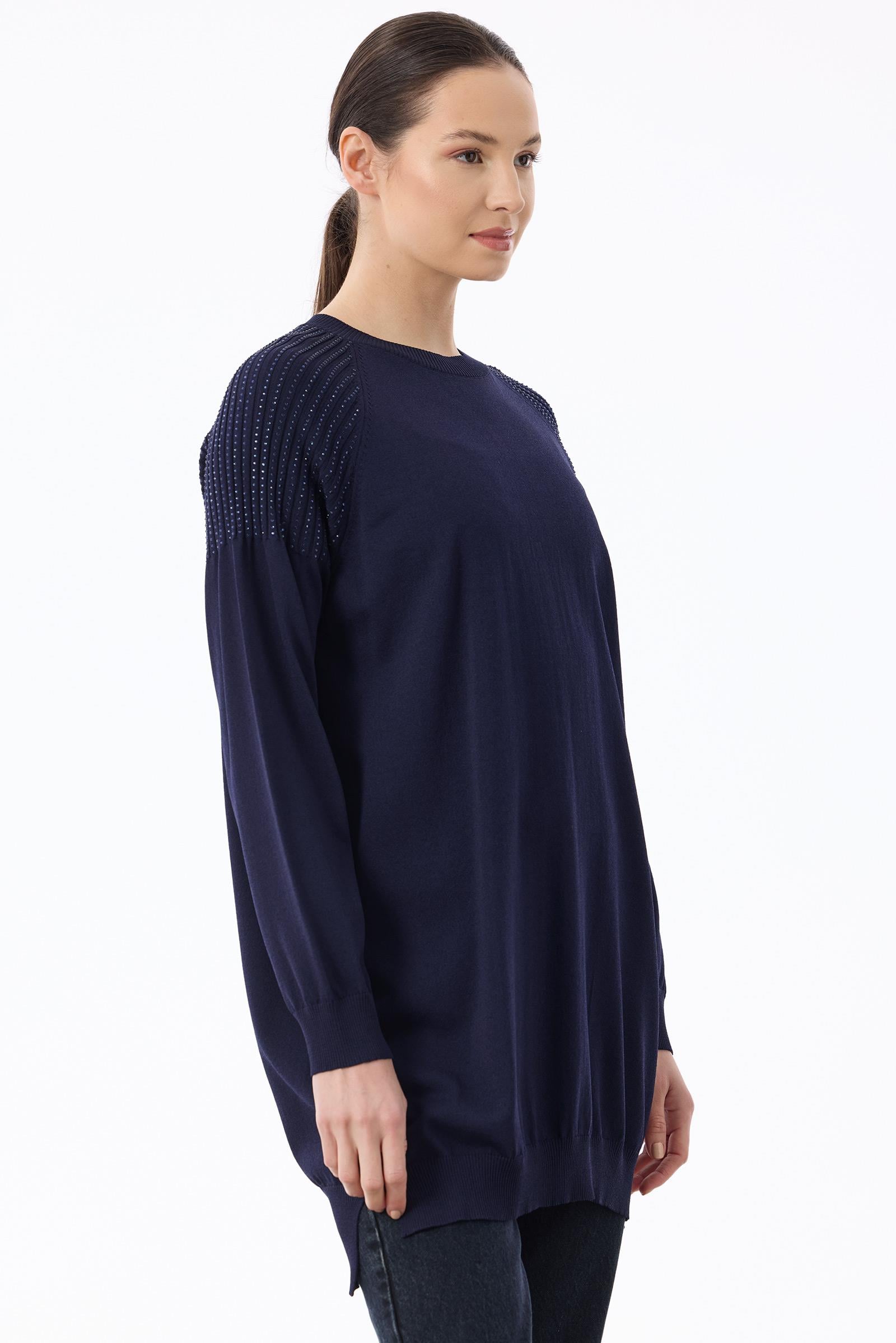 Omuzlar Taş Baskılı Rayon Tunik LACİVERT