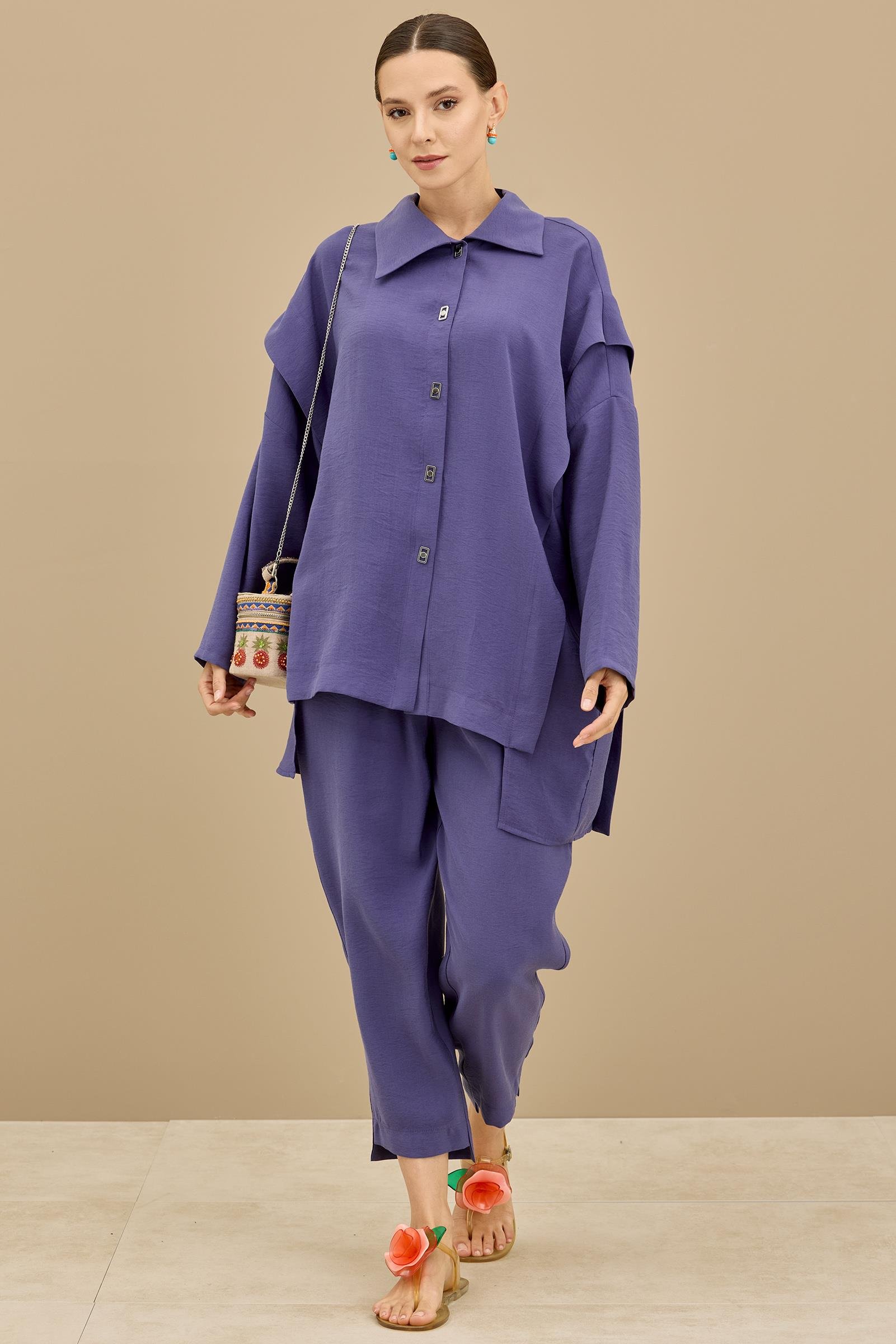 Önden Çıtçıtlı Asimetrik Oversize Takım MOR