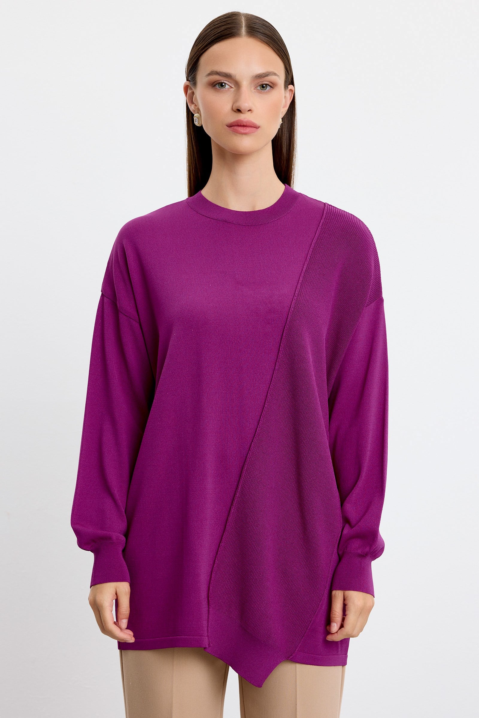 Örgü Detaylı Rayon Tunik FUŞYA