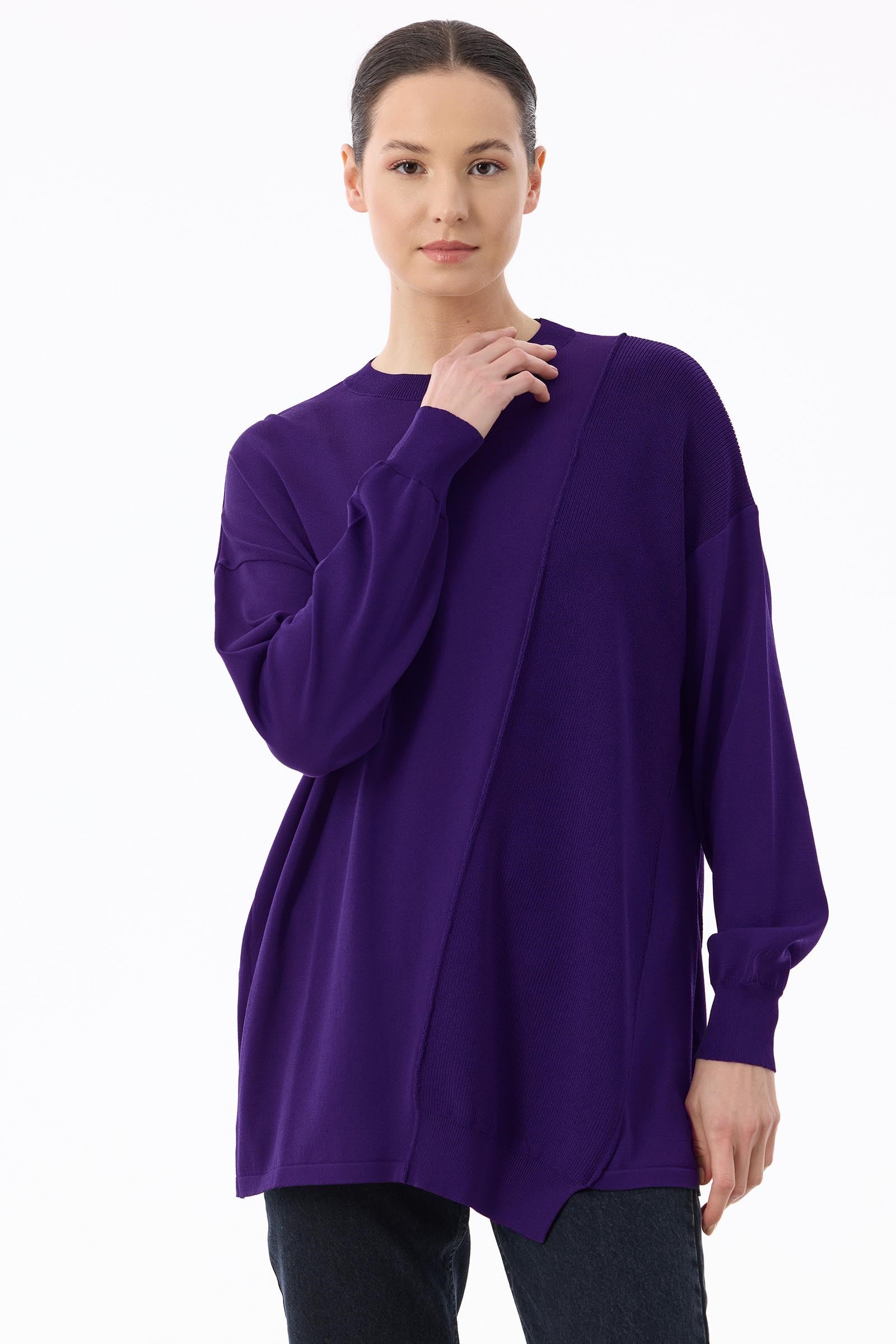 Örgü Detaylı Rayon Tunik KOYU MOR
