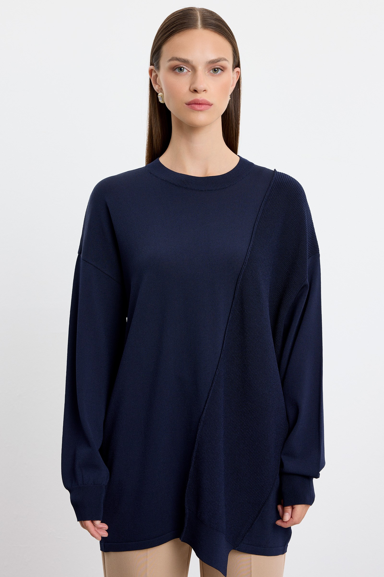 Örgü Detaylı Rayon Tunik LACİVERT