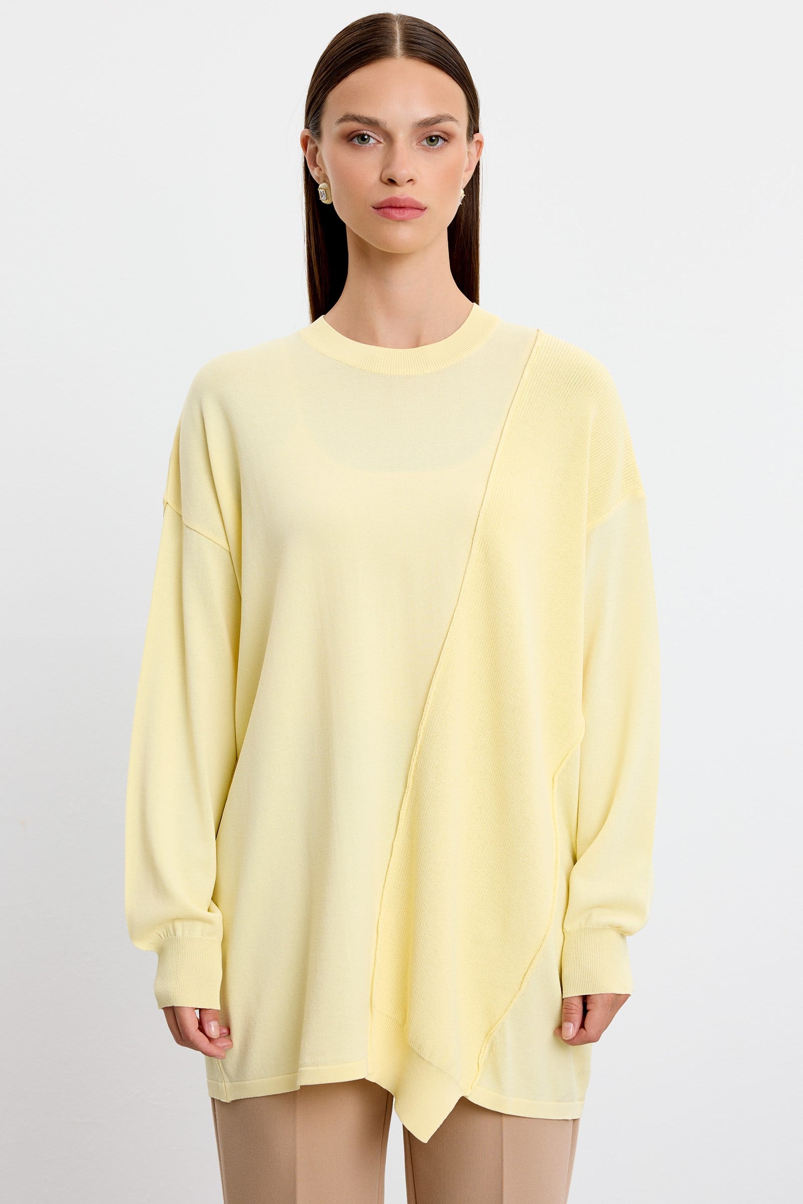 Örgü Detaylı Rayon Tunik SARI