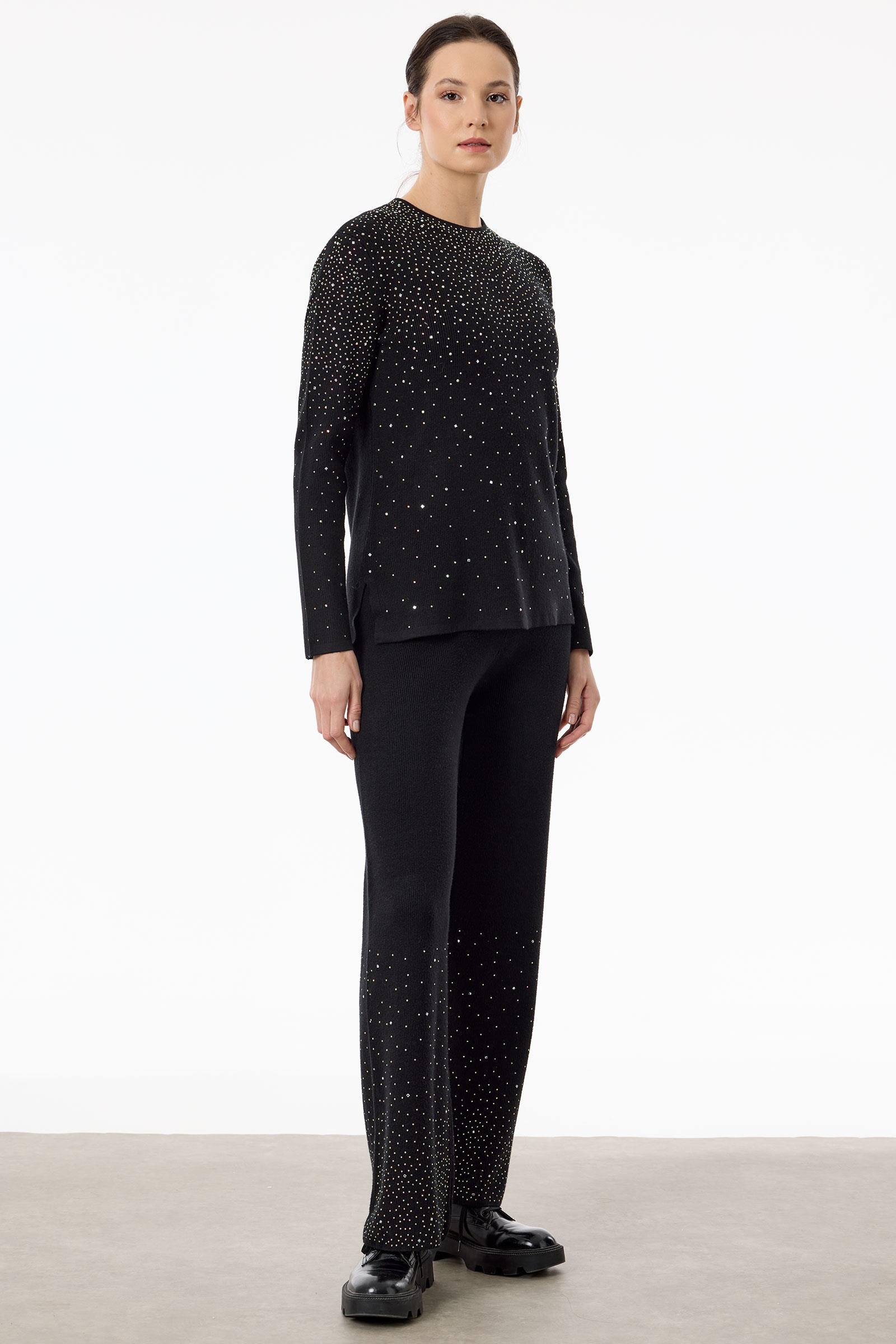 Paçası Taşlı Triko Takım SİYAH