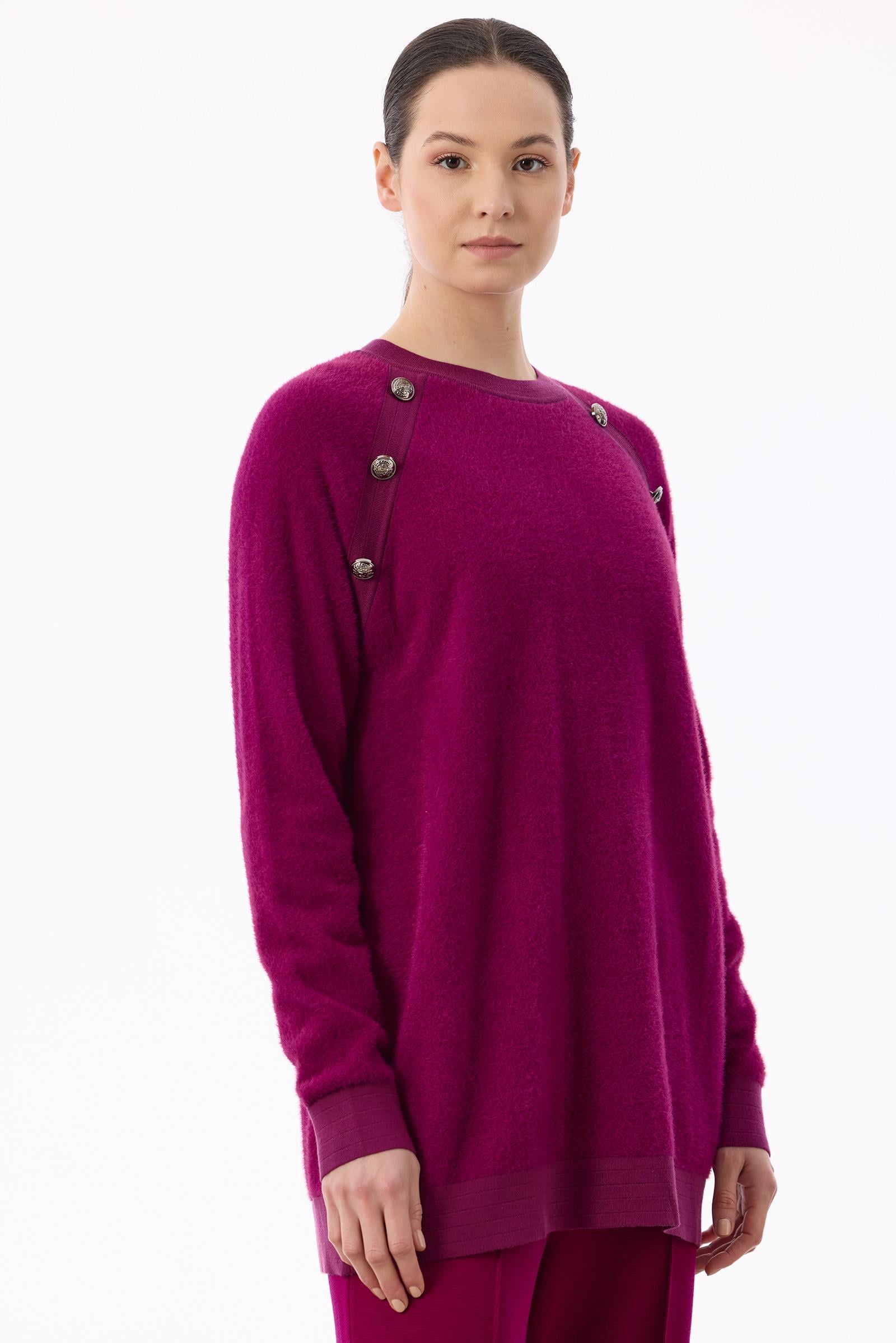 Reglan Kollu Düğme Detaylı Mink Tunik FUŞYA