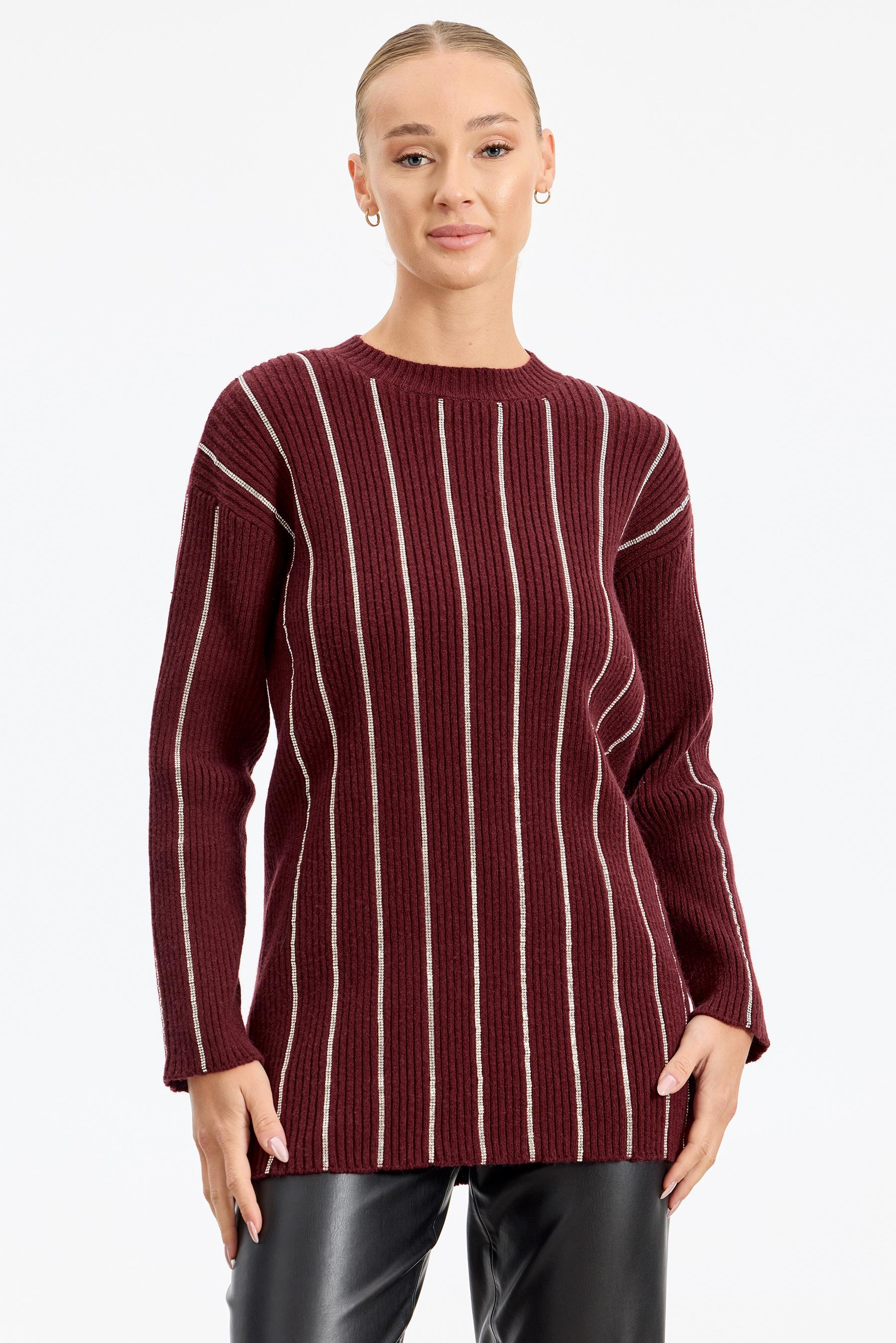 Şerit Taş Yapıştırmalı Fitilli Tunik BORDO