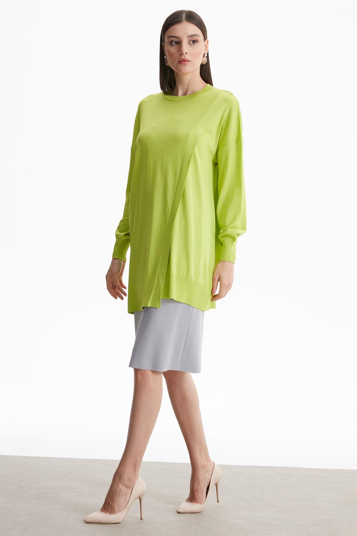 SIFIR YAKA KRUVAZE RAYON TUNİK NEON
