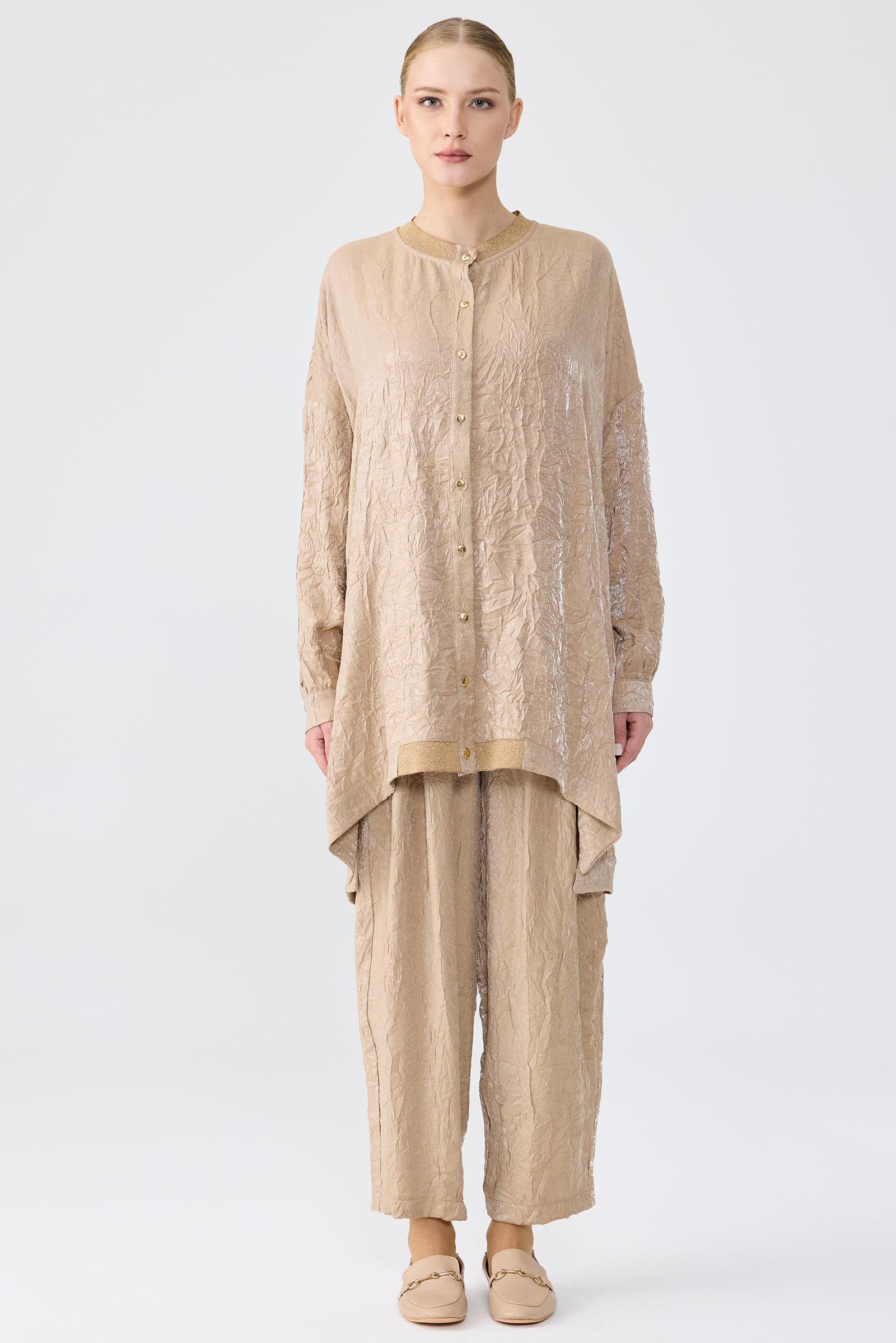 Simli Rİbanalı Kraşlı Pantolonlu Takım KAHVE