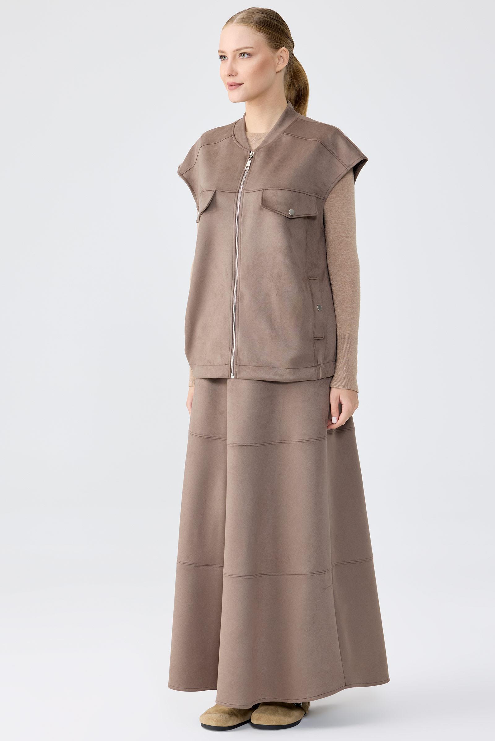 Süet Yelek Kloş Etek Takım VİZON