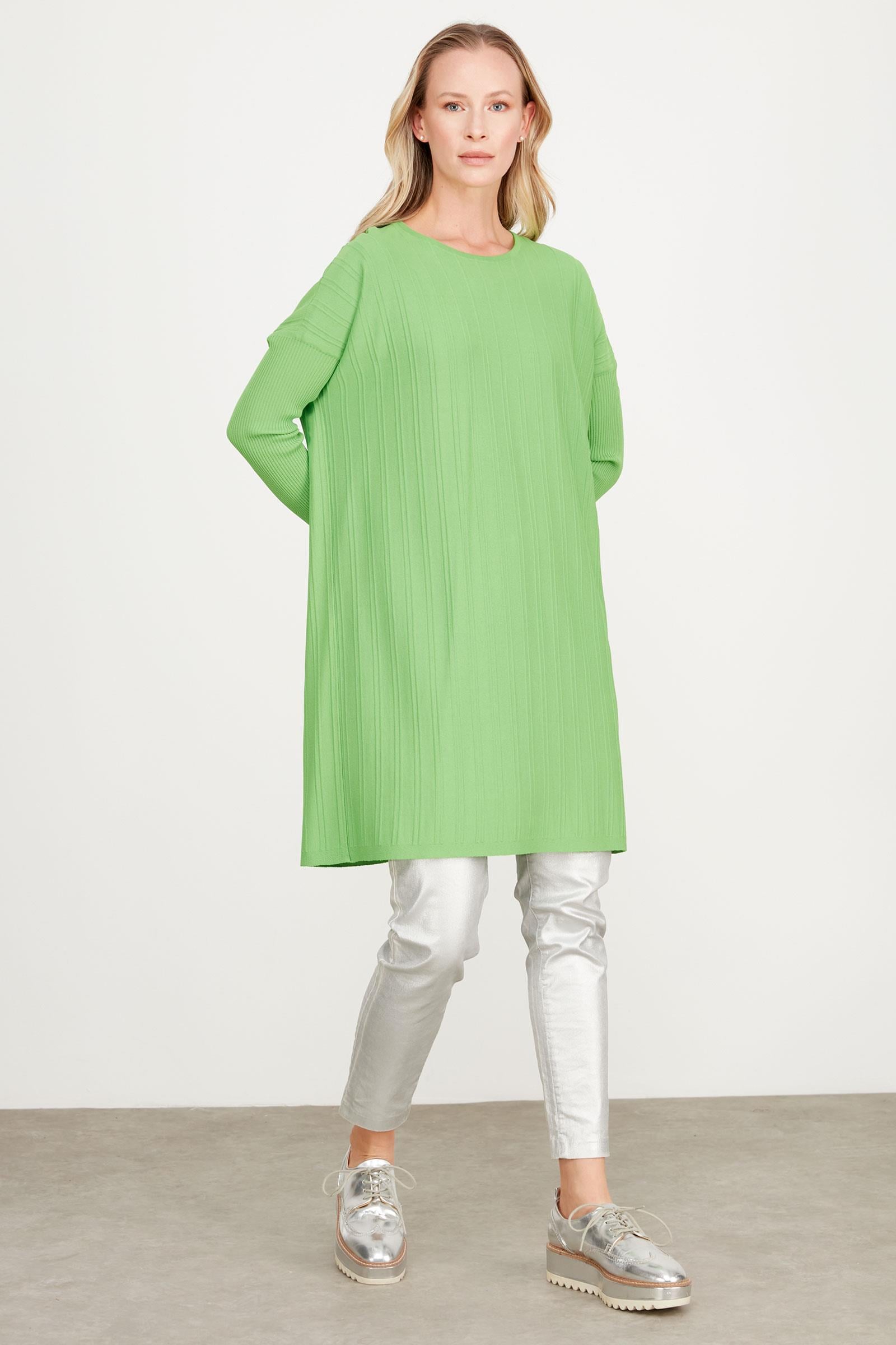 T KALIP ÇİZGİ DETAYLI BASİC RAYON TUNİK YEŞİL