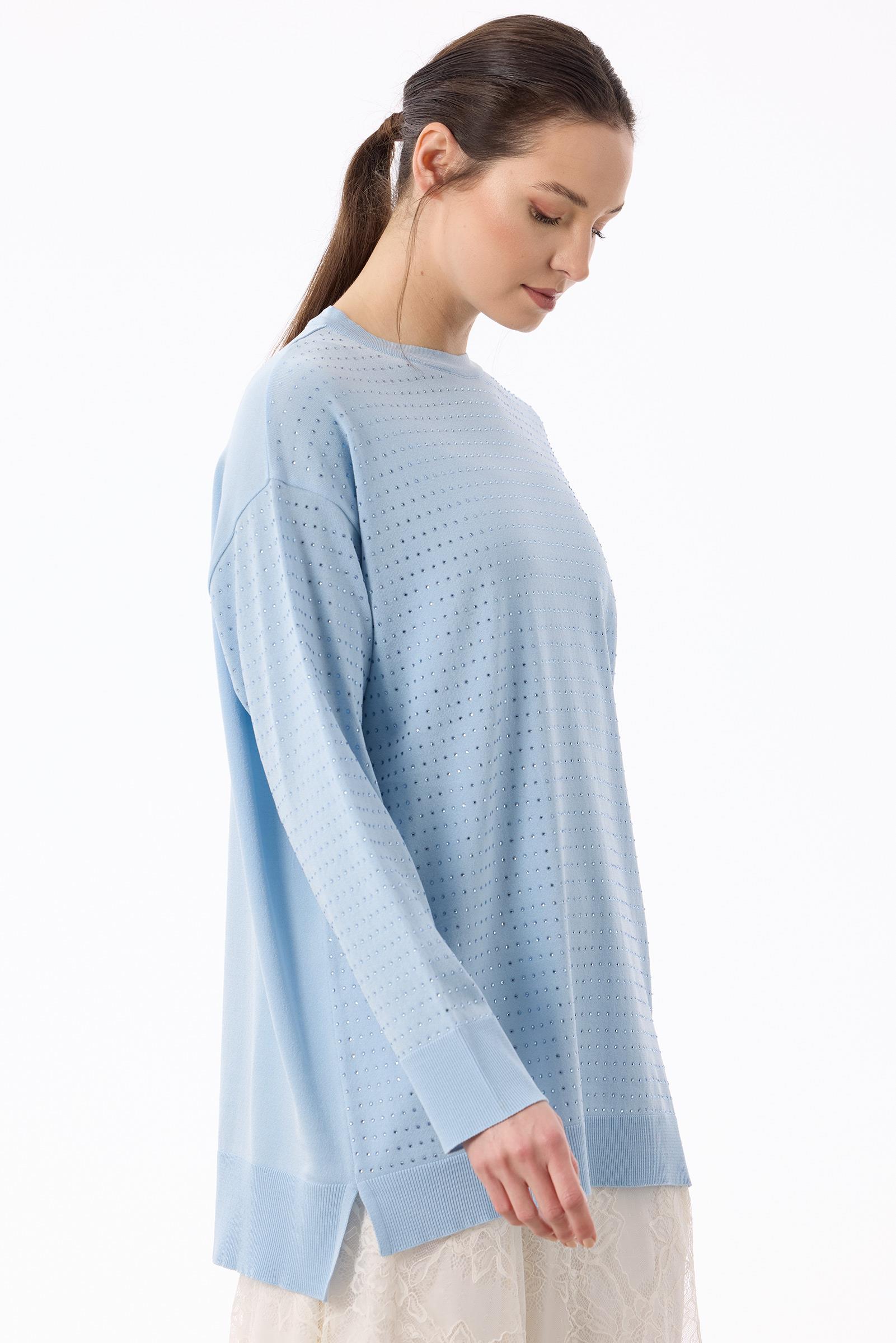 Taş Baskılı Rayon Tunik MAVİ