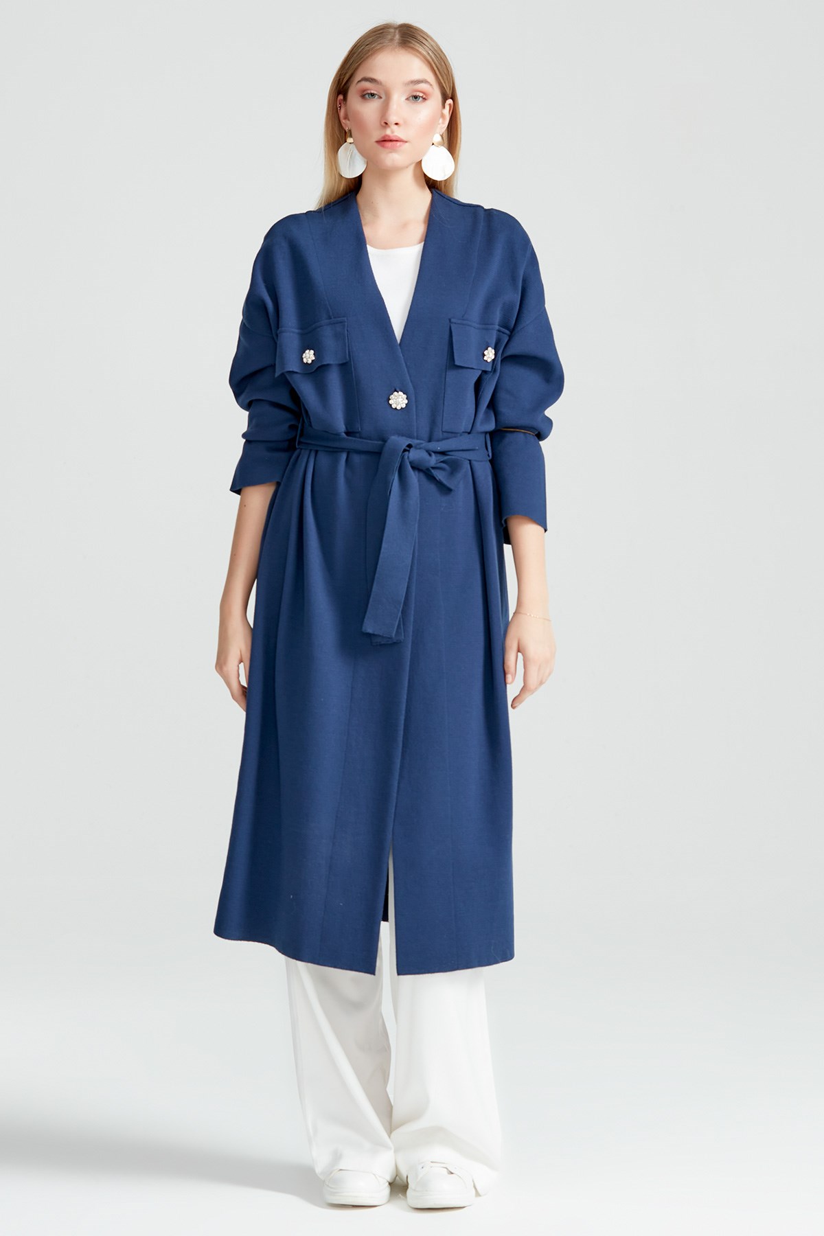 TAŞ DÜĞME DETAYLI TRİKO HIRKA CLASSİC BLUE