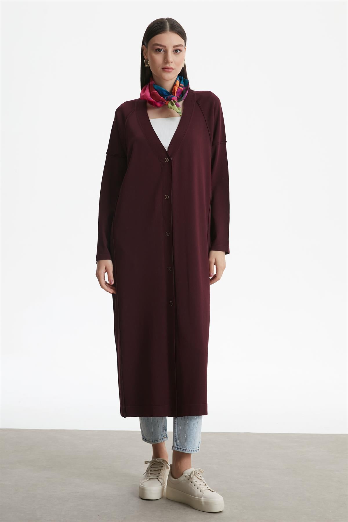 TERS  DİKİŞ DETAYLI RAYON HIRKA MÜRDÜM