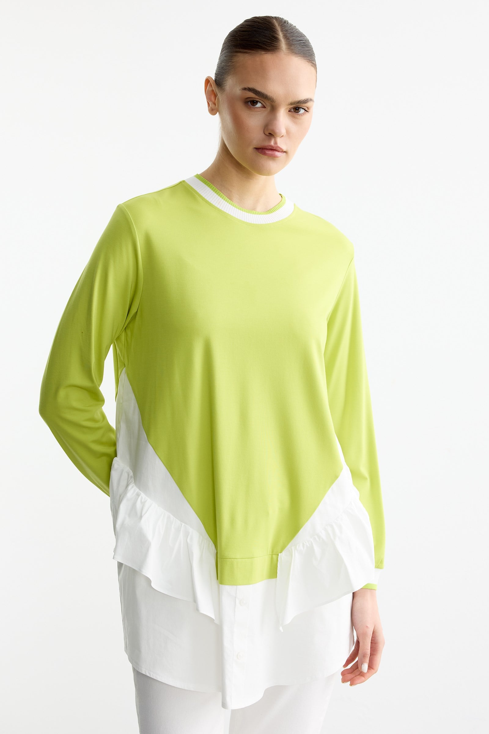 Triko Ribanalı Poplin Mix Volanlı Tunik ASİT
