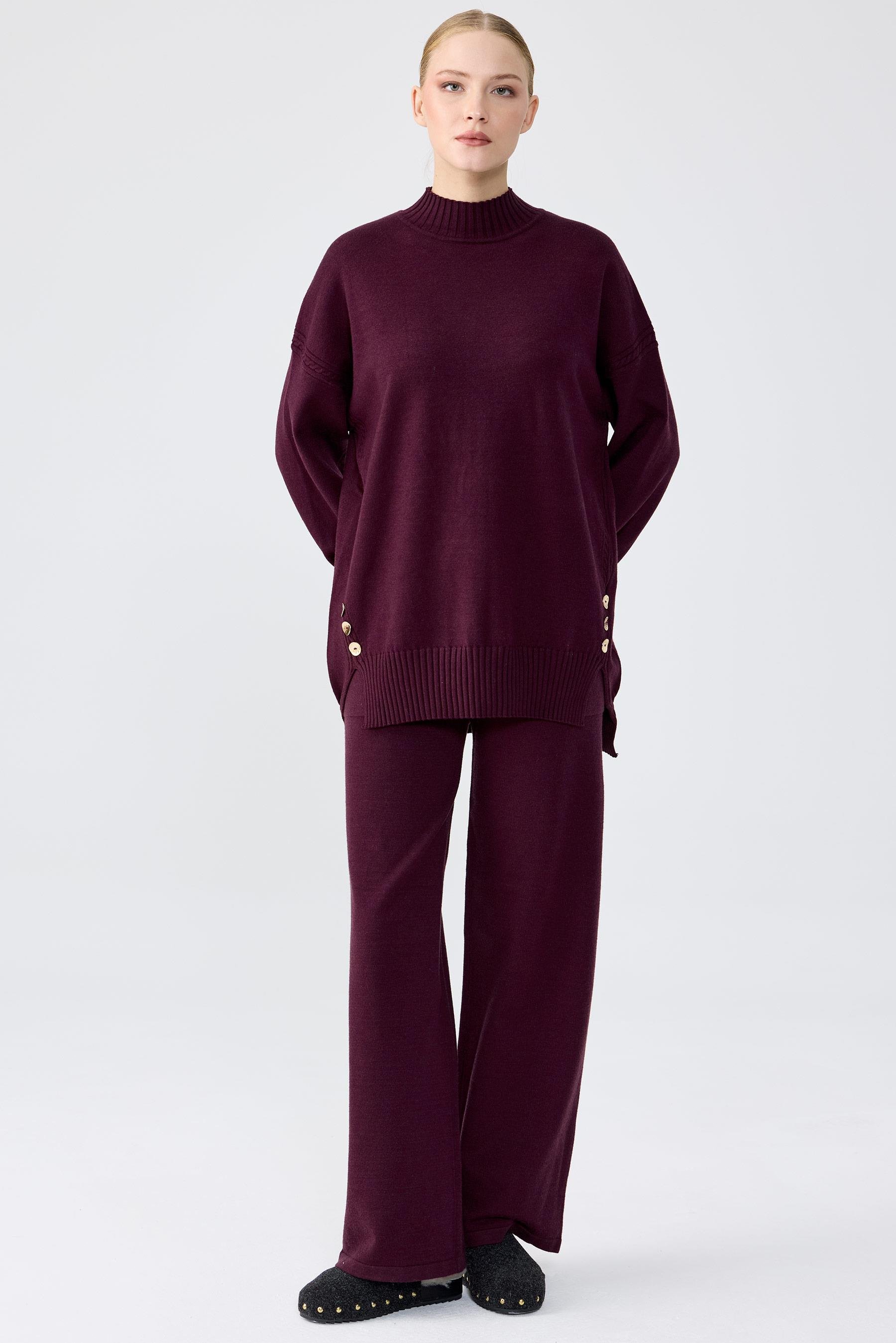 Yanları Düğmeli Tunik Pantolon Takım MÜRDÜM